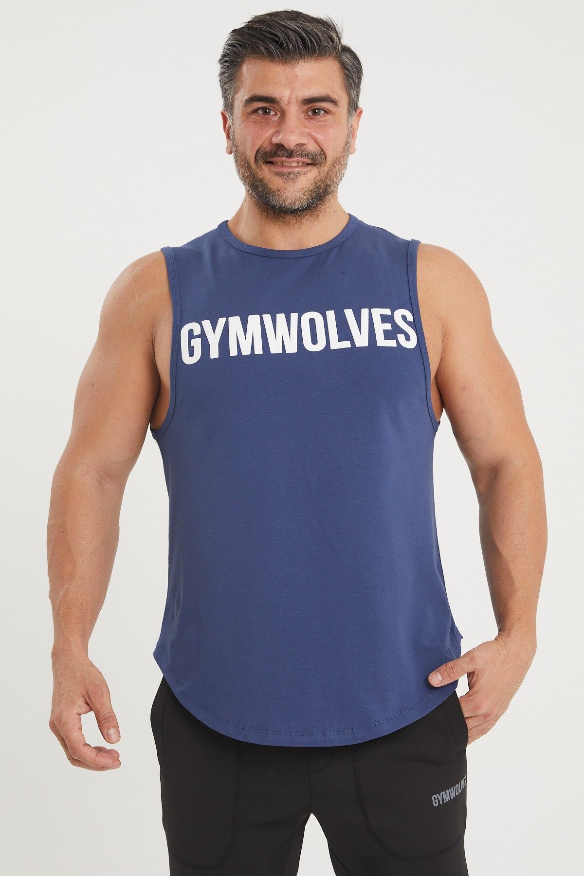 Gymwolves Erkek Kolsuz T-shirt | Erkek Spor T-shirt | Indigo | Workout Tanktop |