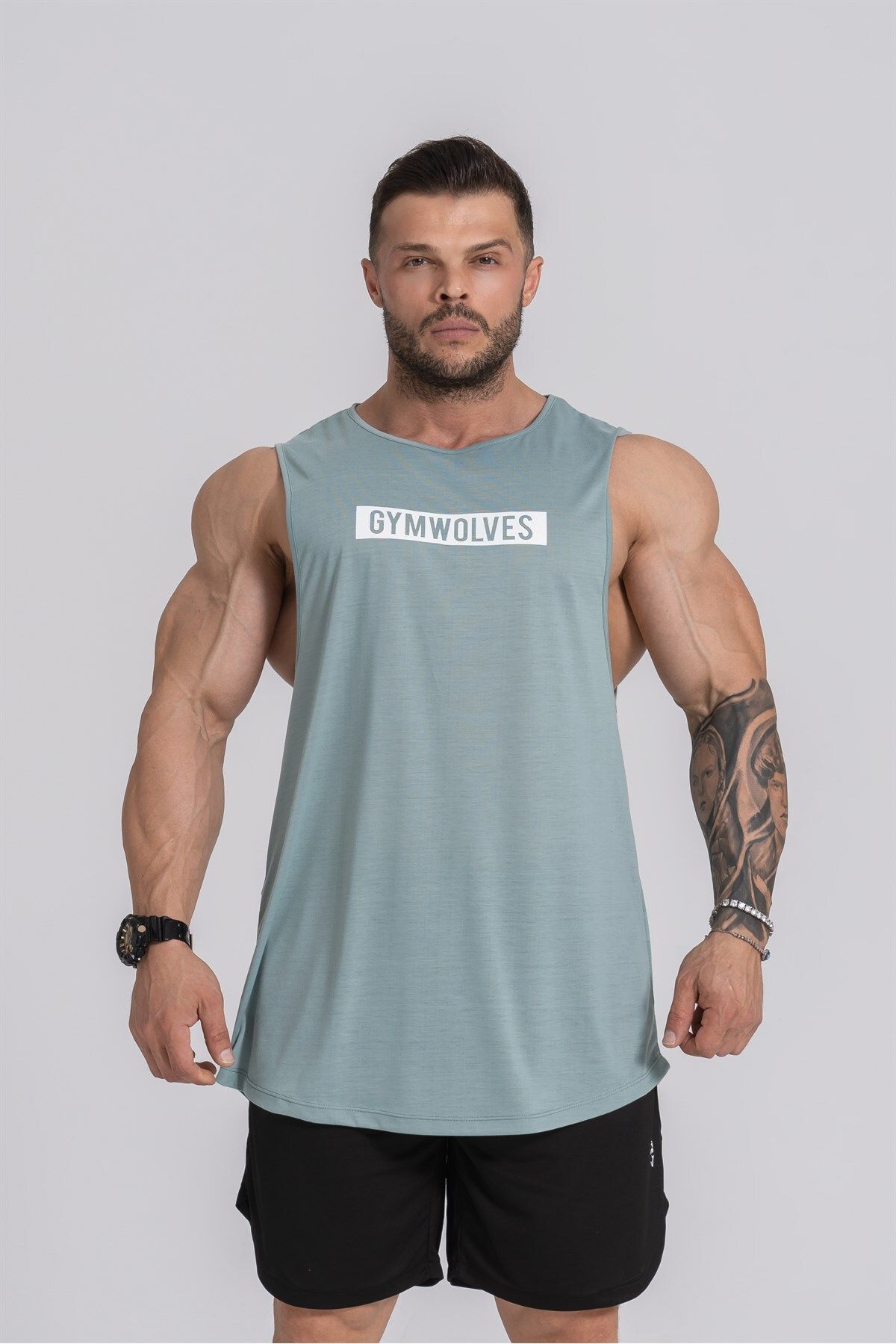 Gymwolves Erkek Kolsuz T-shirt | Erkek Spor T-shirt | Yeşil | Workout Tanktop |