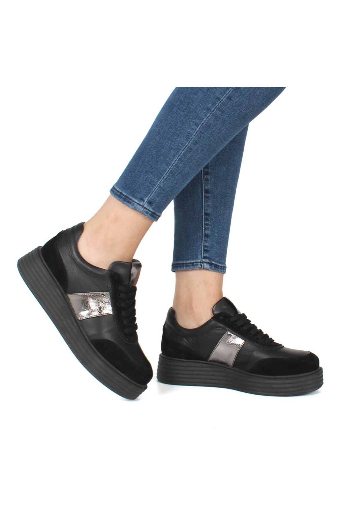 Celal Gültekin Siyah Deri Ayakkabı Kadın Sneaker 115 20604-1