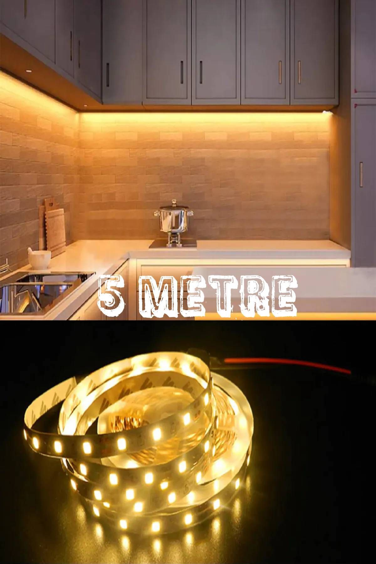 sanctum Mutfak Dolabı Için 5 Mt Gün Işığı Şerit Led 12v Adaptörlü Led Işık