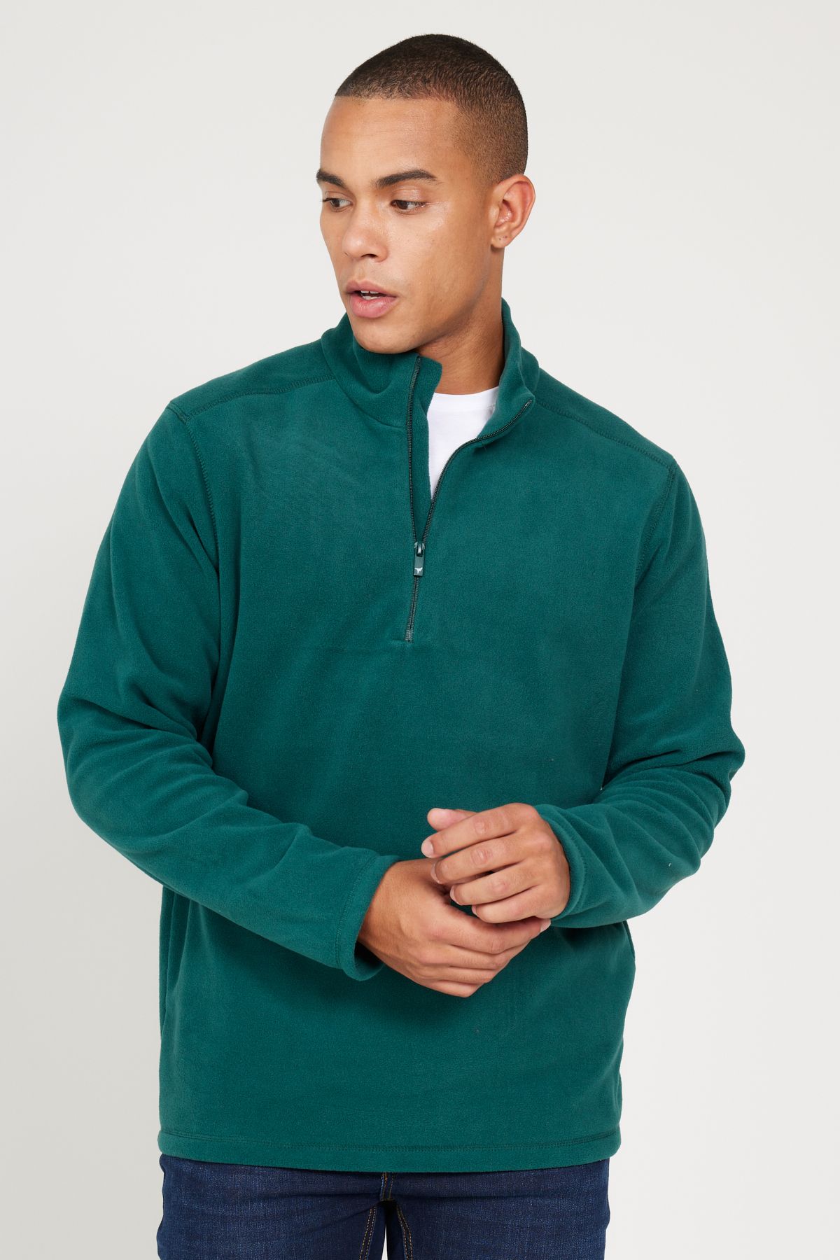 AC&Co / Altınyıldız Classics Erkek Yeşil Anti-pilling Tüylenme Yapmayan Standart Fit Dik Yaka Soğuk Geçirmez Polar Sweatshirt