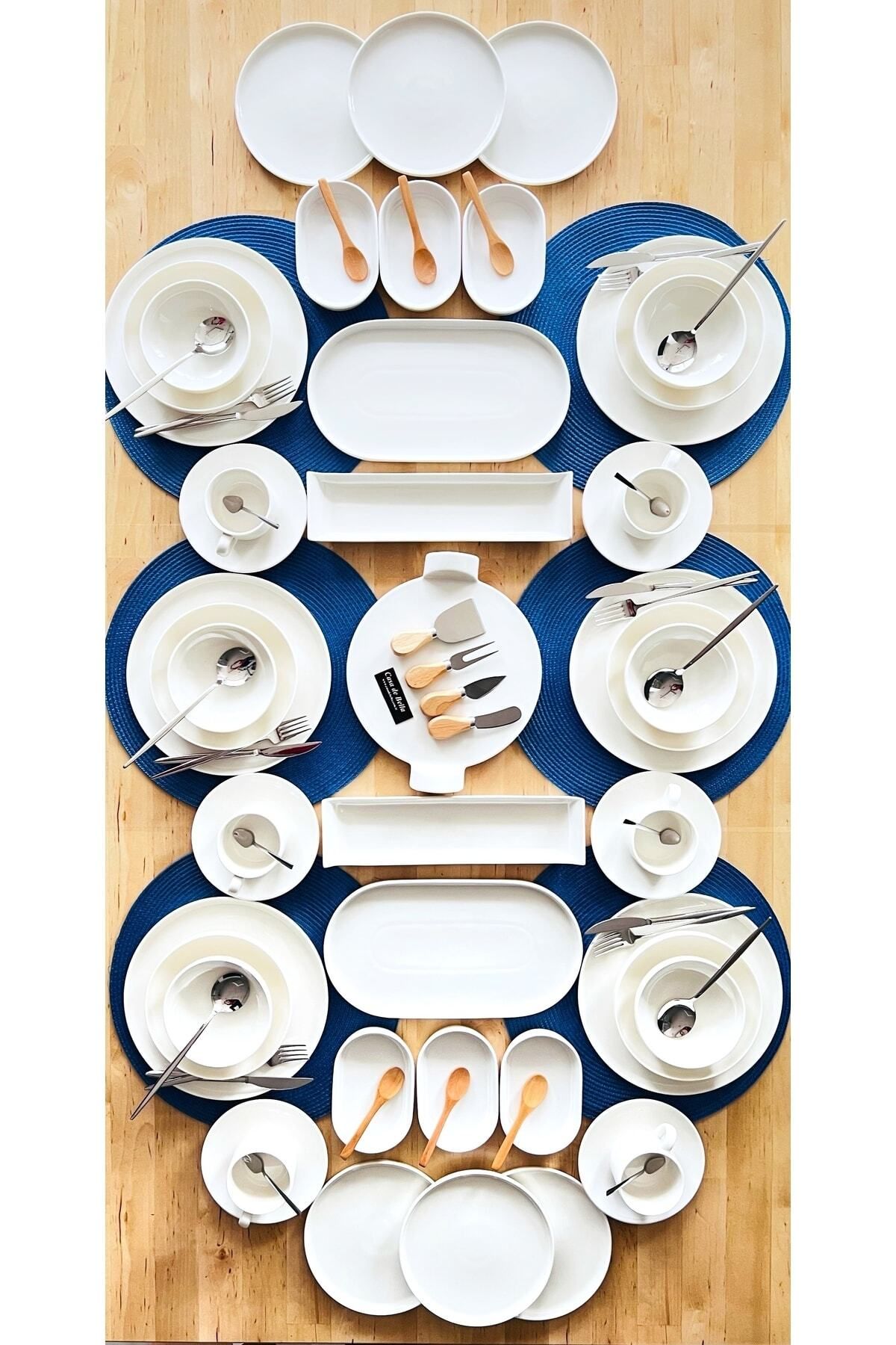 CASA DE BELLA White Modern 186 Parça 12 Kişilik Porselen Yemek Takımı Kahvaltı Takımı Ve Çatal Kaşık Bıçak Seti