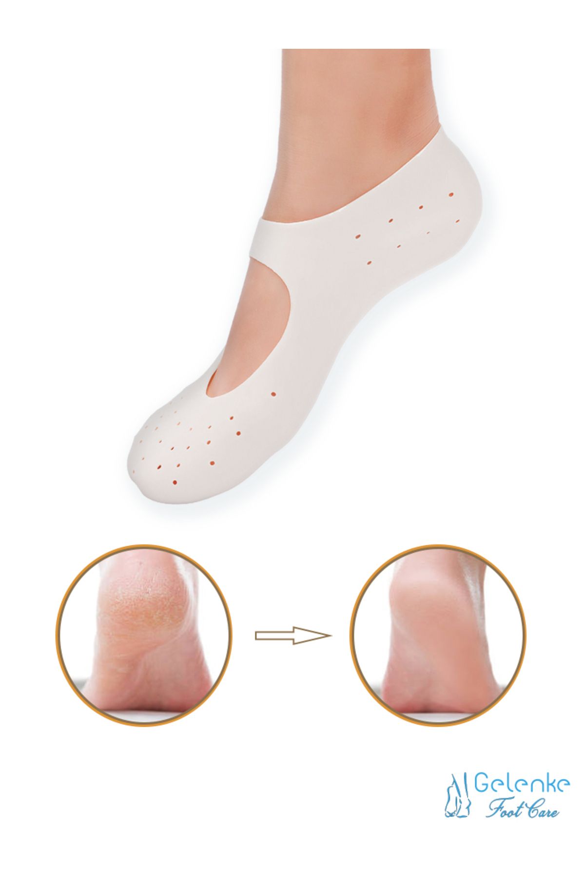 Gelenke Ayak Bakım Çorabı Yumuşak Silikon Patik Çorap Topuk Çatlak Giderici (Çift)