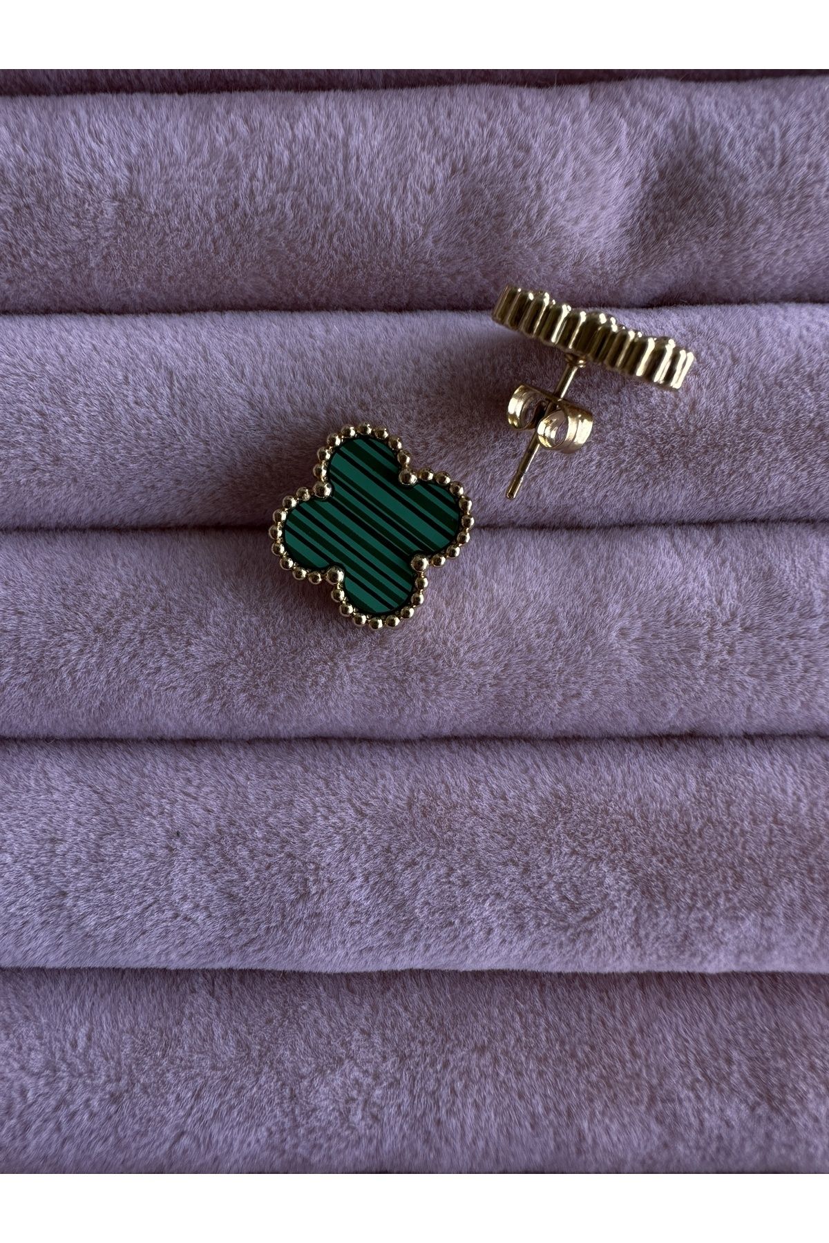 Inure Jewelry Glare Yeşil Yonca Van Cleef Model Çelik Küpe