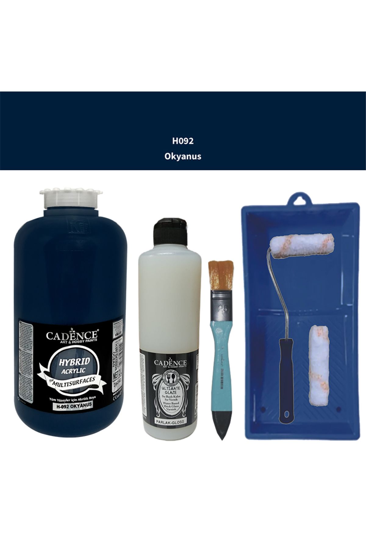 Cadence Boya Mobilya Boyası-Cadence Multisurface H-092 Okyanus 2Lt Ultimate Parlak Vernik 500Ml Saten Rulo Set