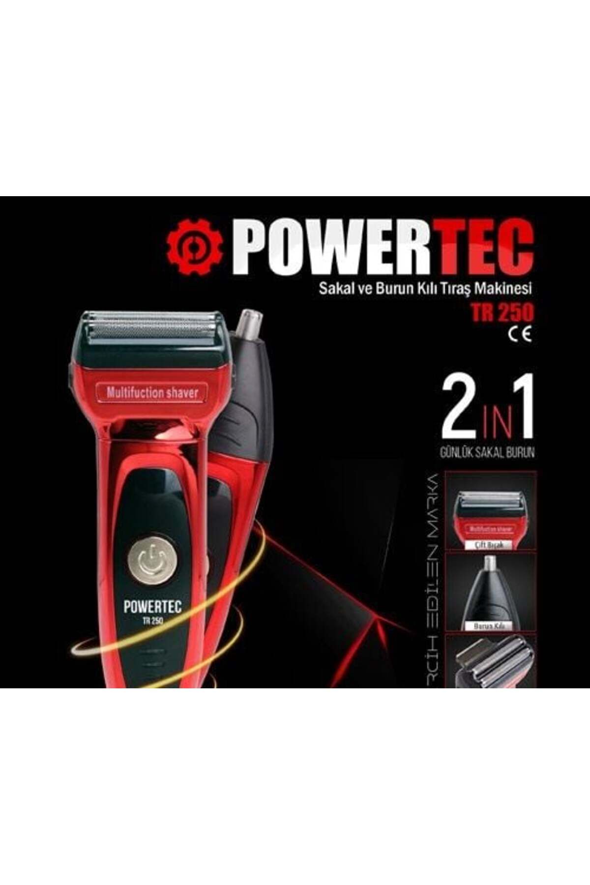Powertec 2 Yıl TR-250 2 IN 1 Burun Ve Sakal Makinesi Kırmızı Yok Sakal 1-3 İthalatçı Garantili 1-2 Saat Şarj