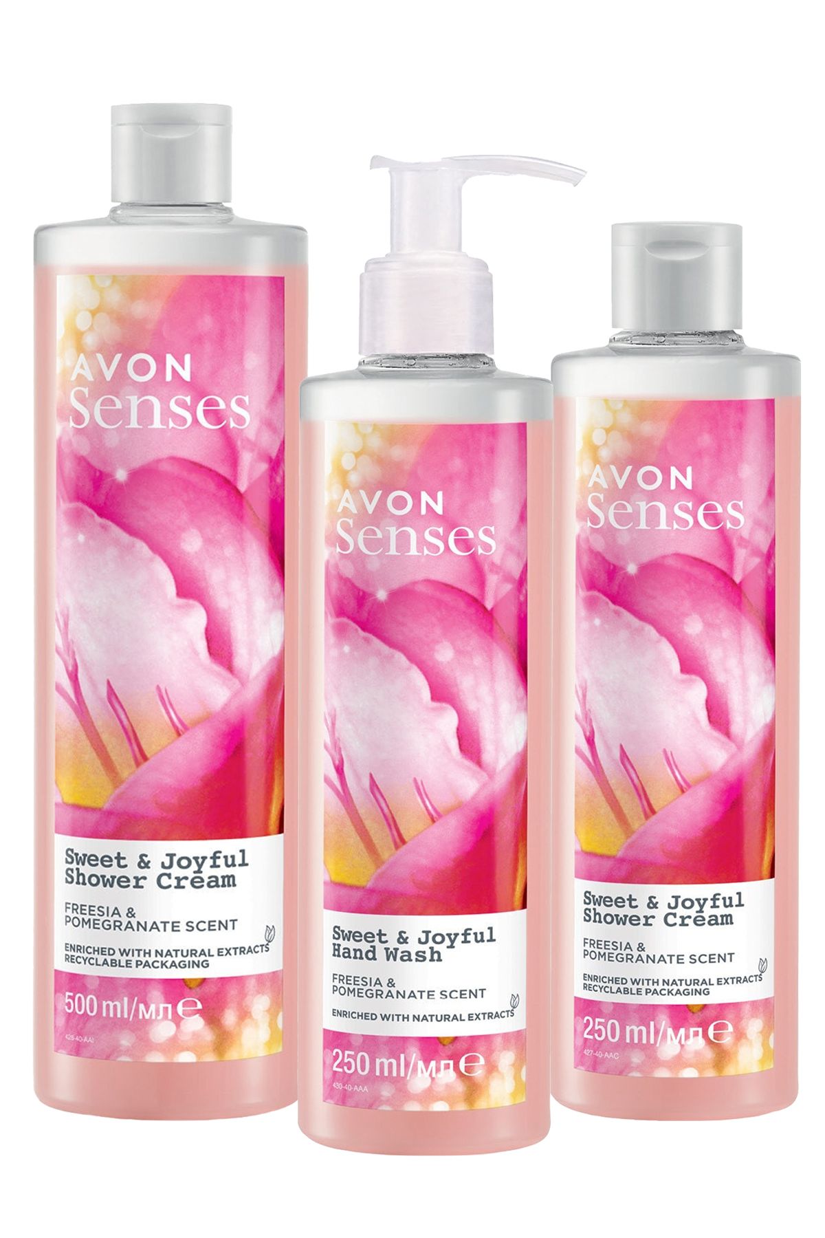 Avon Senses Sweat & Joyful Frezya Ve Nar Kokulu Krem Duş Jeli Ve Sıvı El Sabunu Paketi