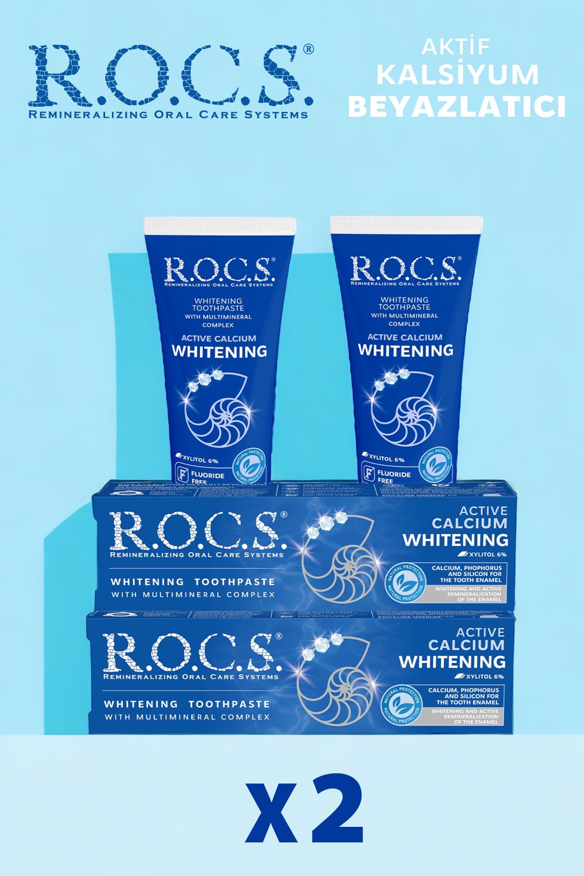 R.O.C.S. Aktif Kalsiyum Beyazlatıcı Diş Macunu 94g X 2 Adet