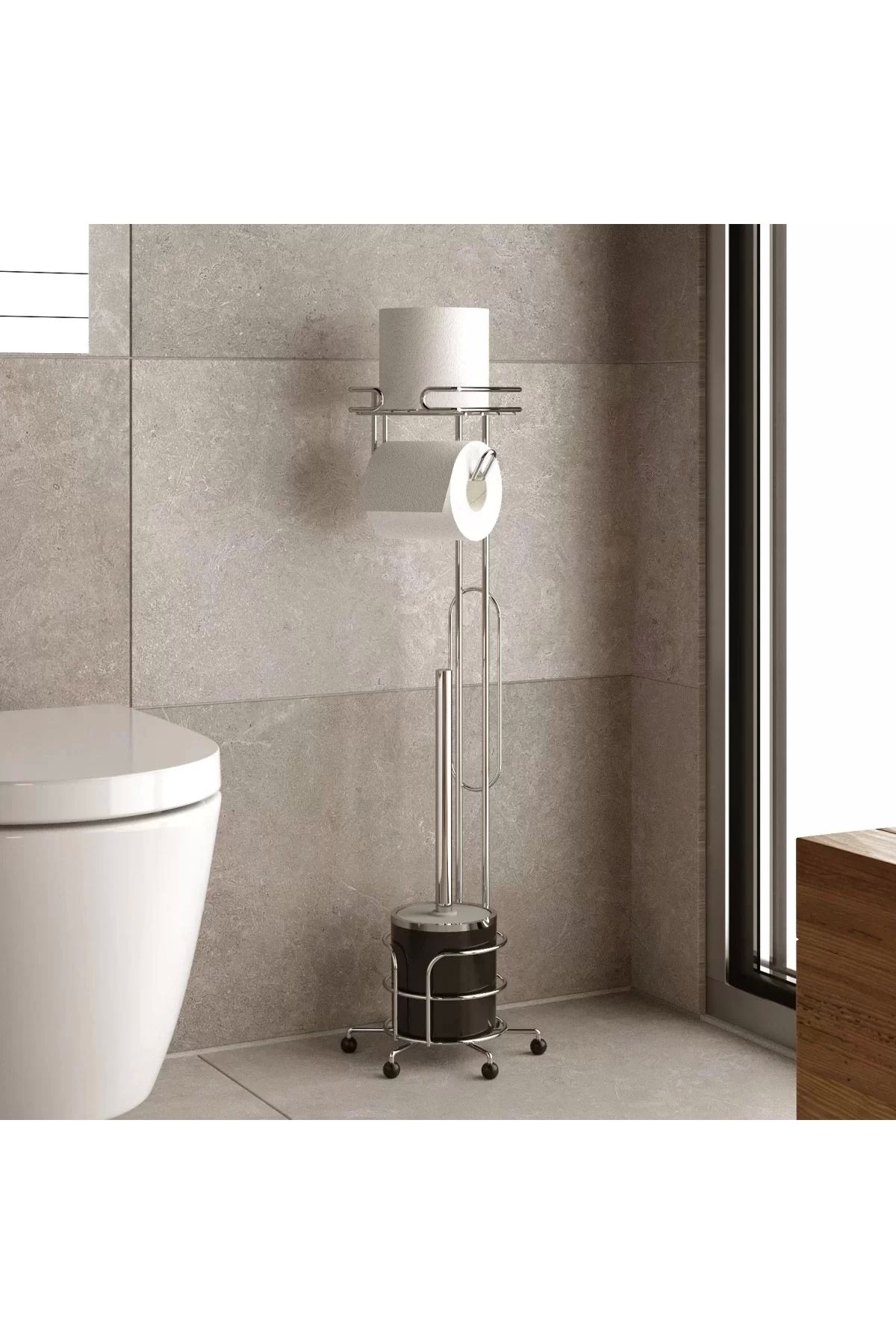 Evistro Banyo Tuvalet Fırçalığı Tuvalet Kağıdı Askısı Yedekli Ayaklı