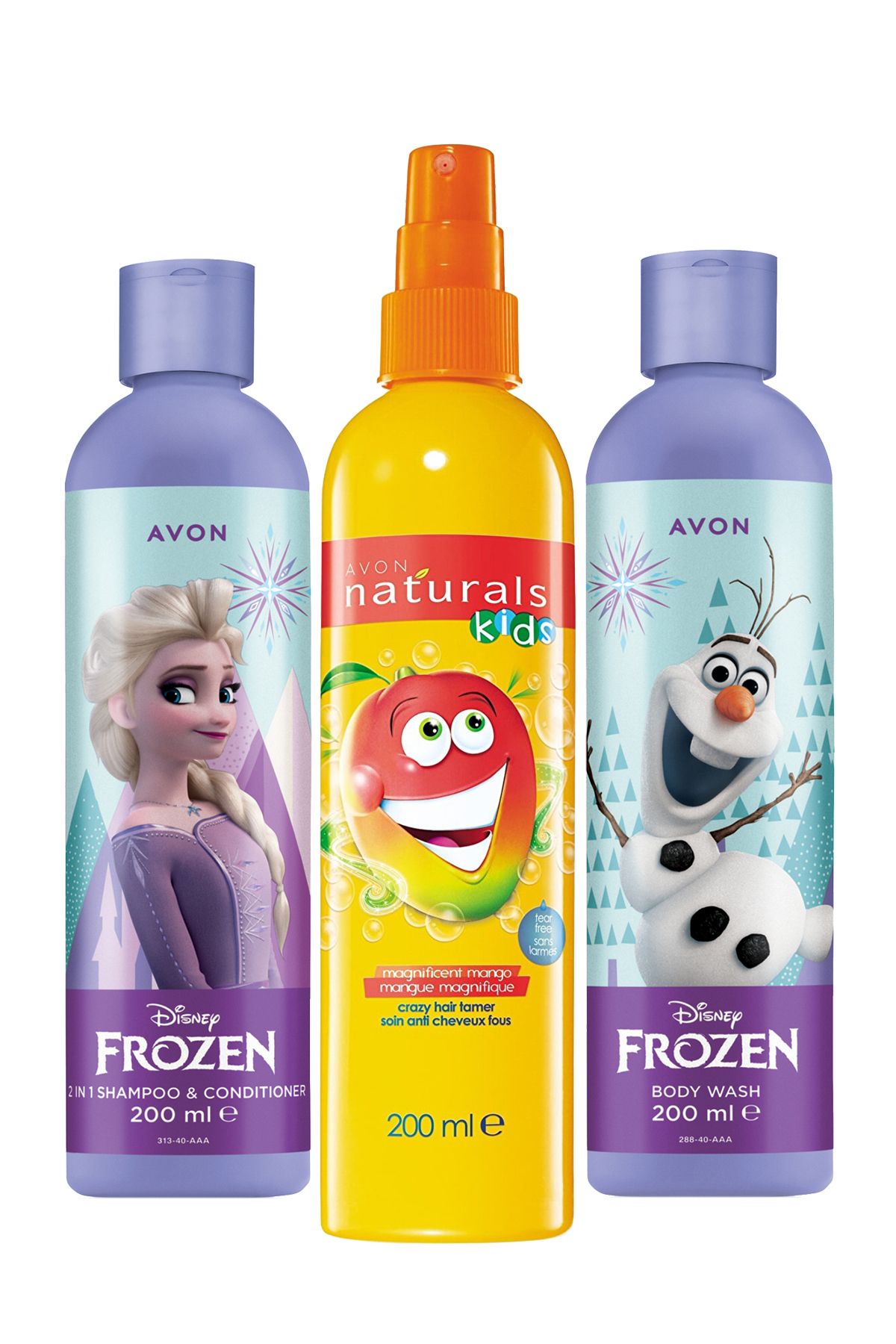 Avon Disney Frozen Şampuan, Saç Kremi, Vücut Şampuanı Ve Mango Kokulu Saç Açıcı Sprey Paketi