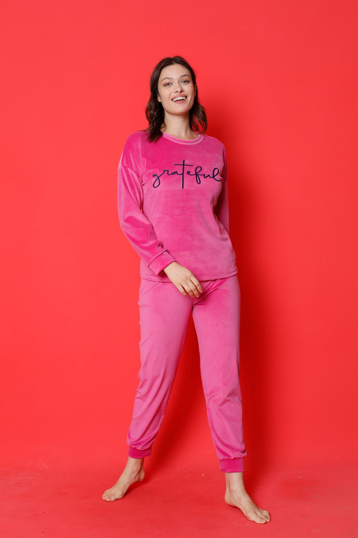 AHENGİM Genç Pijama Takımı Fransız Kadife Paça Kol Manşetli Kışlık Mevsimlik W20462253