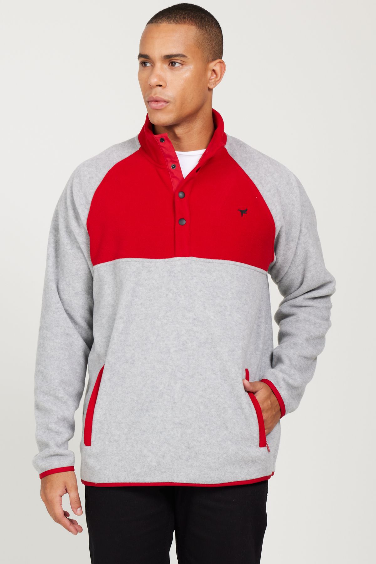 AC&Co / Altınyıldız Classics Erkek G.melanj-kırmızı Standart Fit Normal Kesim Dik Bato Yaka Desenli Polar Sweatshirt