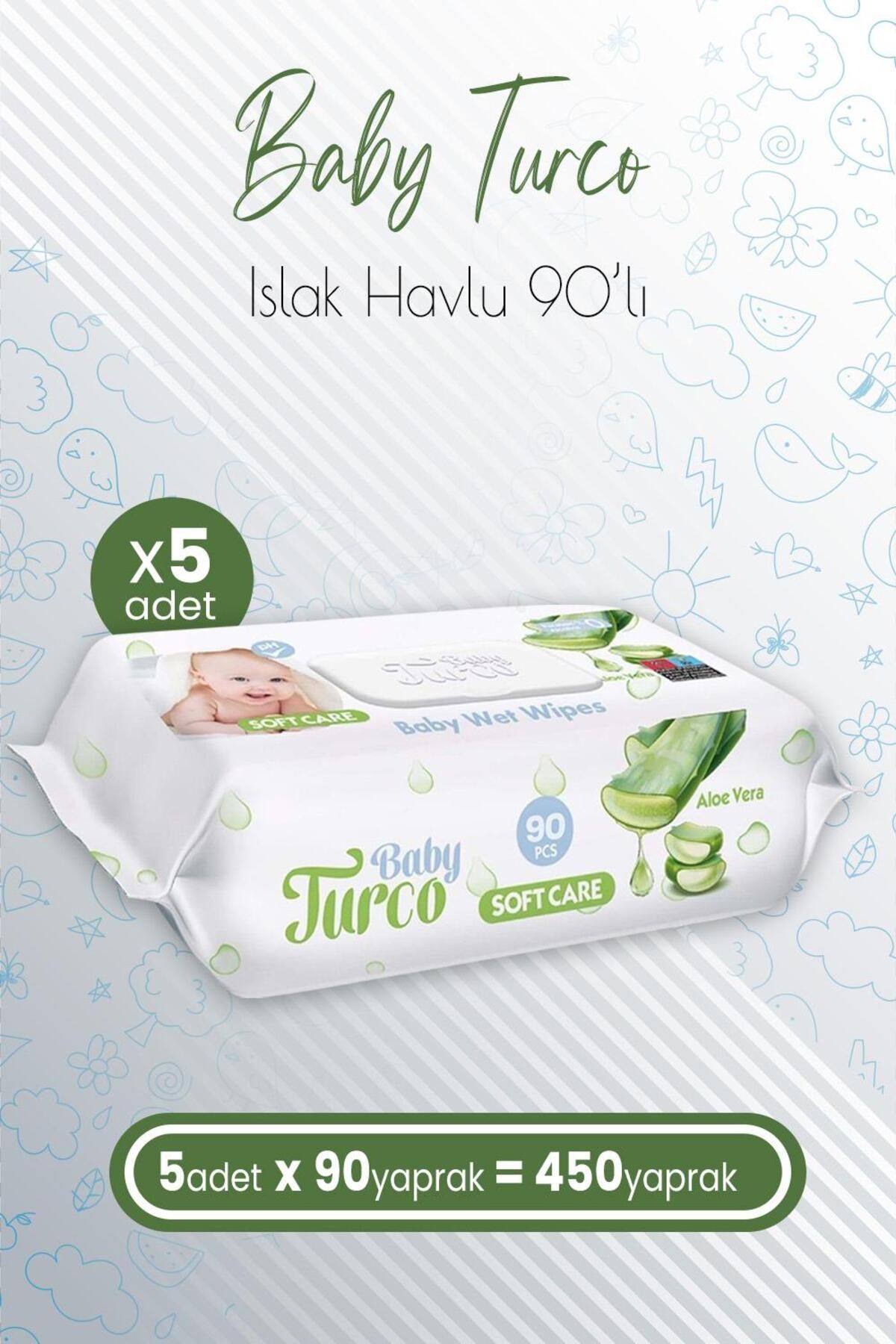 Baby Turco Soft Care Bebek Islak Havlu Aloe Vera 90' Lı X 5 Adet (450 YAPRAK)