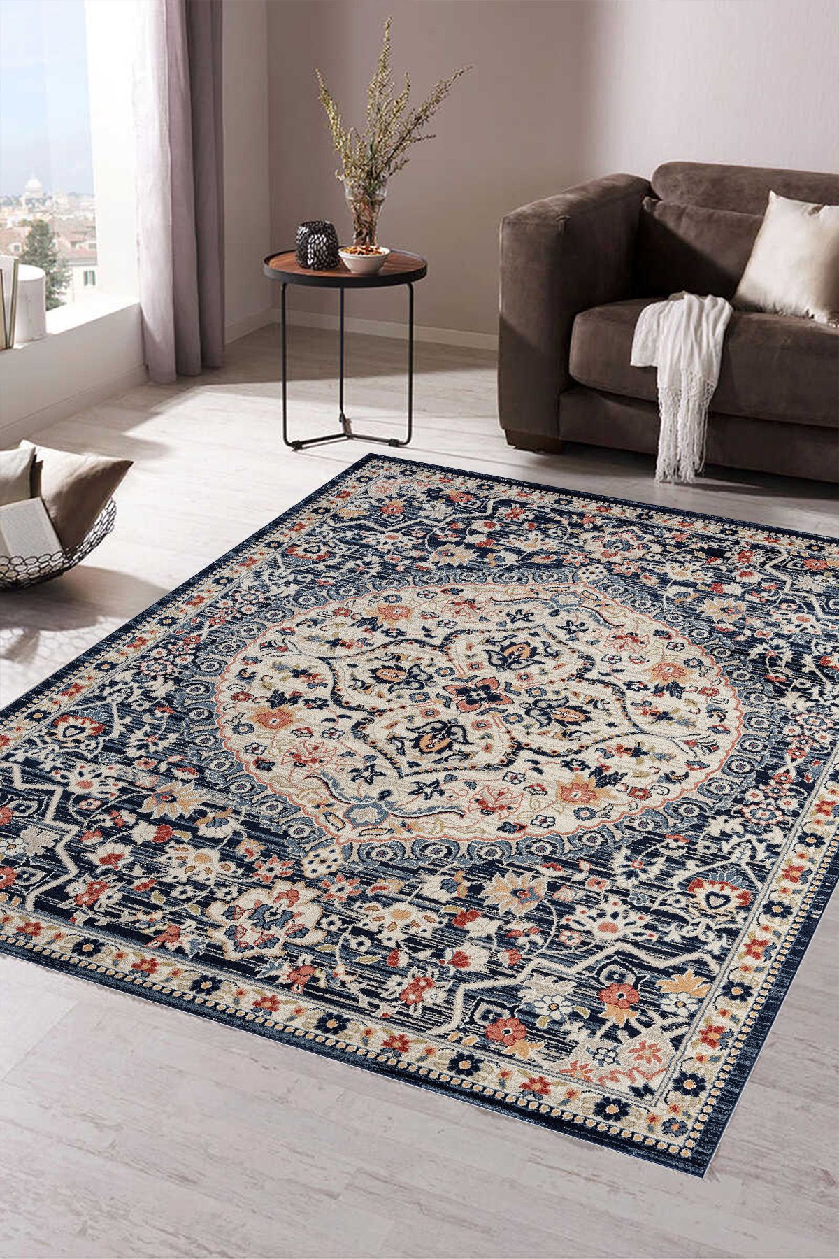 Vagonik Klasik Türk Motifli Geleneksel Kilim Desenli Dijital Baskılı Halı Kaydırmaz Tabanlı Yıkanabilir Halı
