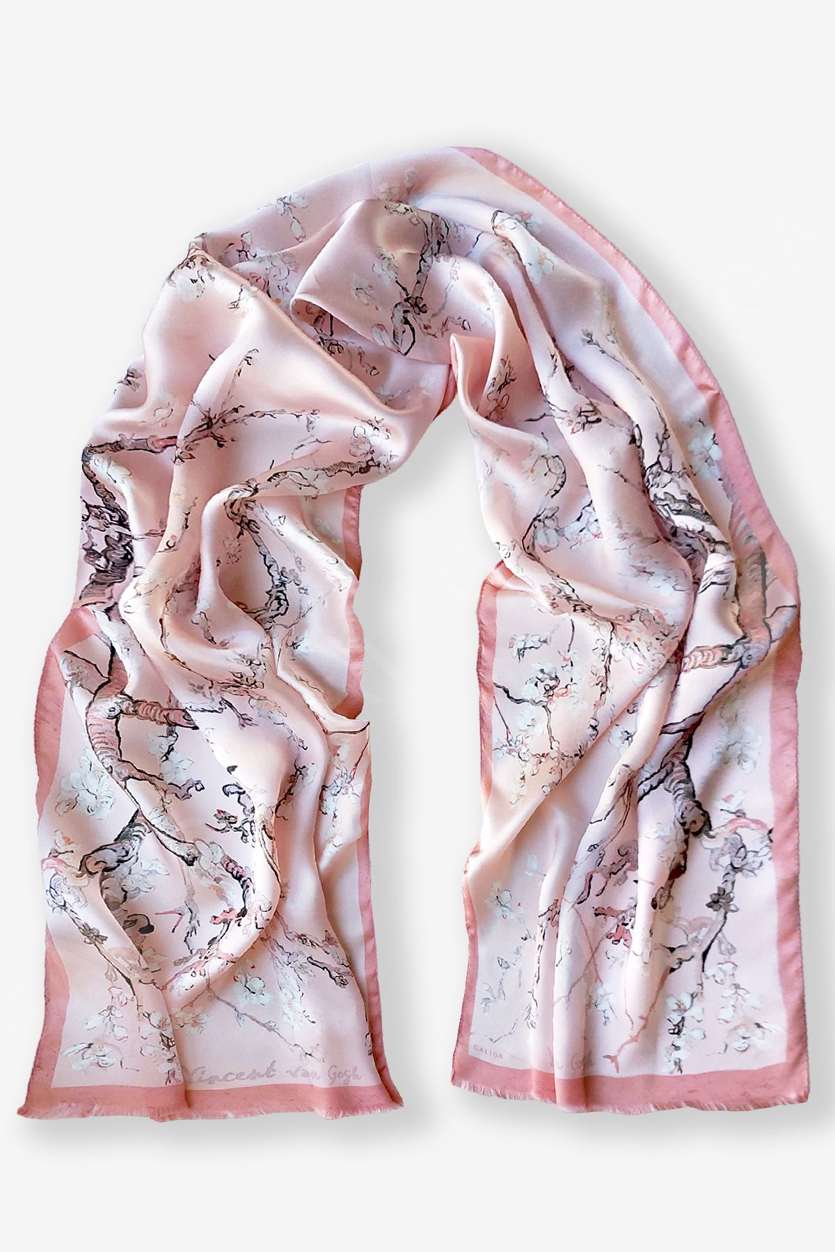 Galiga Van Gogh - Almond Pudra %100 Ipek Fular 45*165cm 'art On Silk'