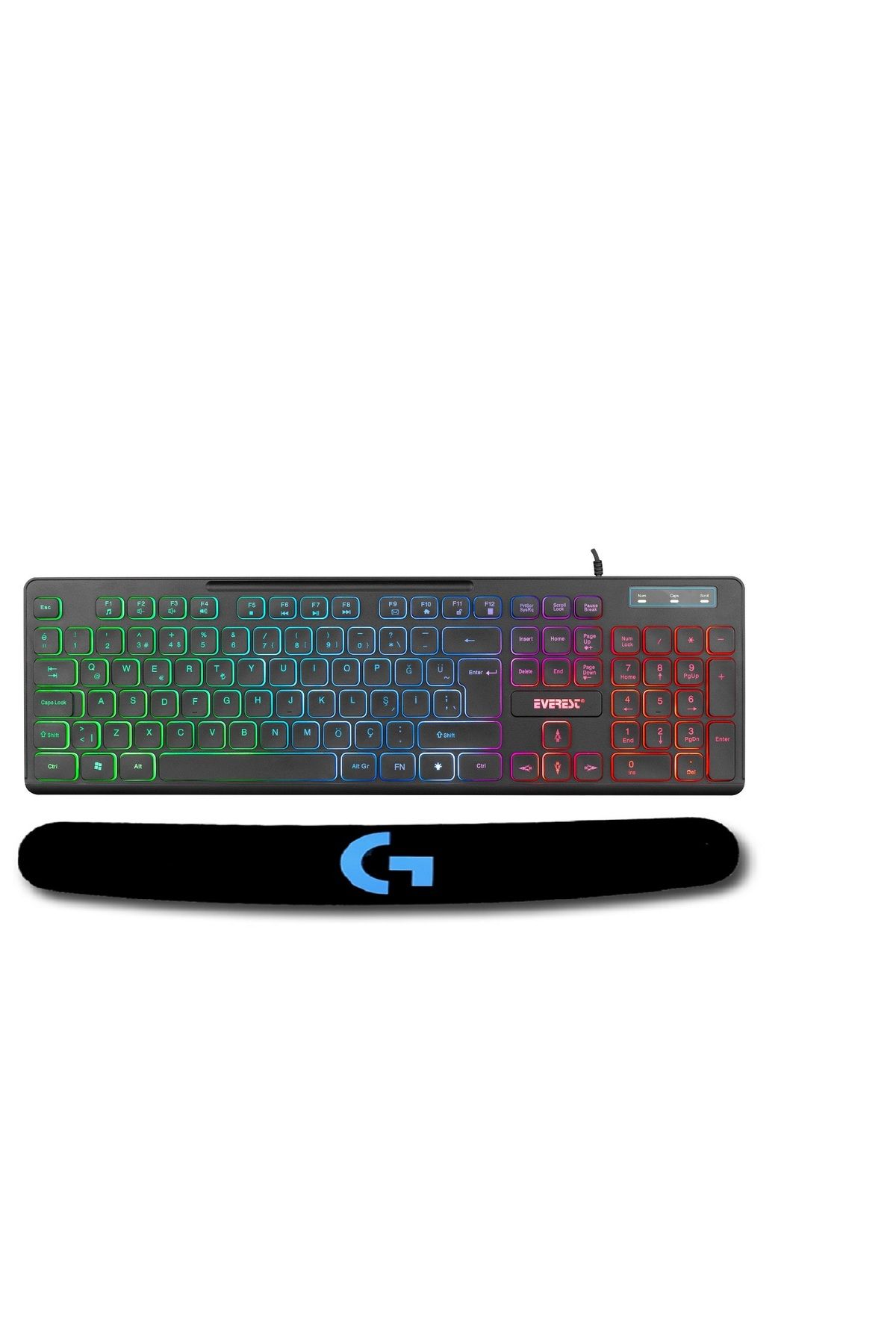 Everest KB-120 Sleek Aydınlatmalı Oyuncu Klavyesi +Logitech Pro Gaming Klavye 70 cm Bileklik Pad