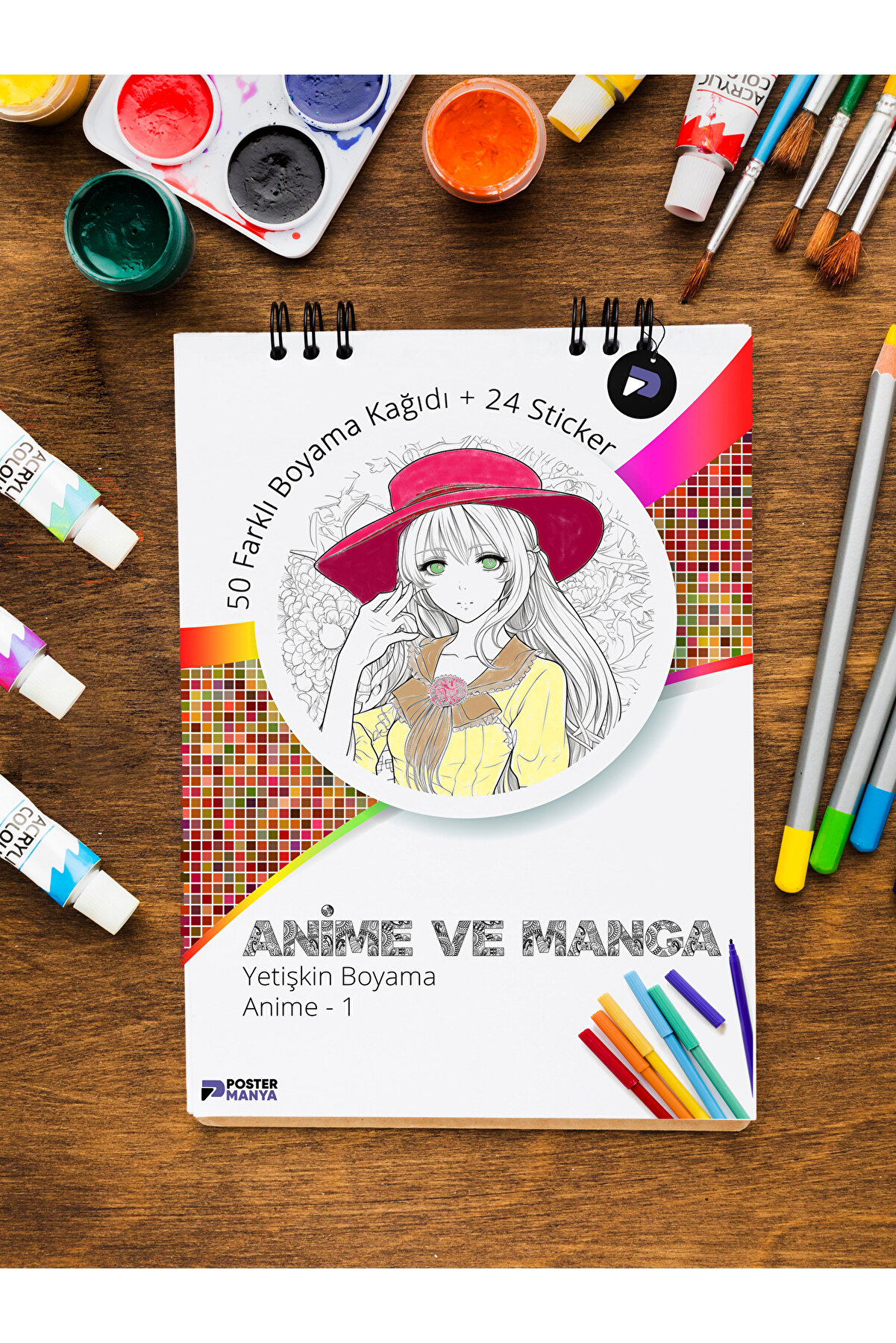 Postermanya Anime ve Manga Yetişkin Boyama Kitabı, Anime Mandala Boyama Kitabı, Boyama Defteri, Boyama Sayfaları