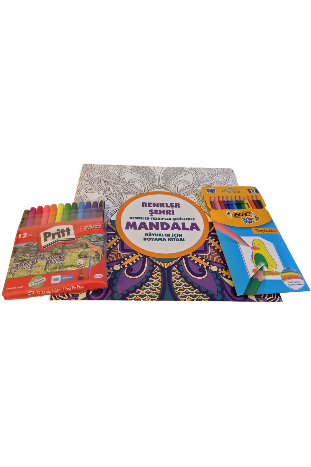Pritt Boyama Kitabı Mandala Yetişkinler için Renkler Şehri Boyama Kitabı Keçeli Kalem ve Kuru Boya