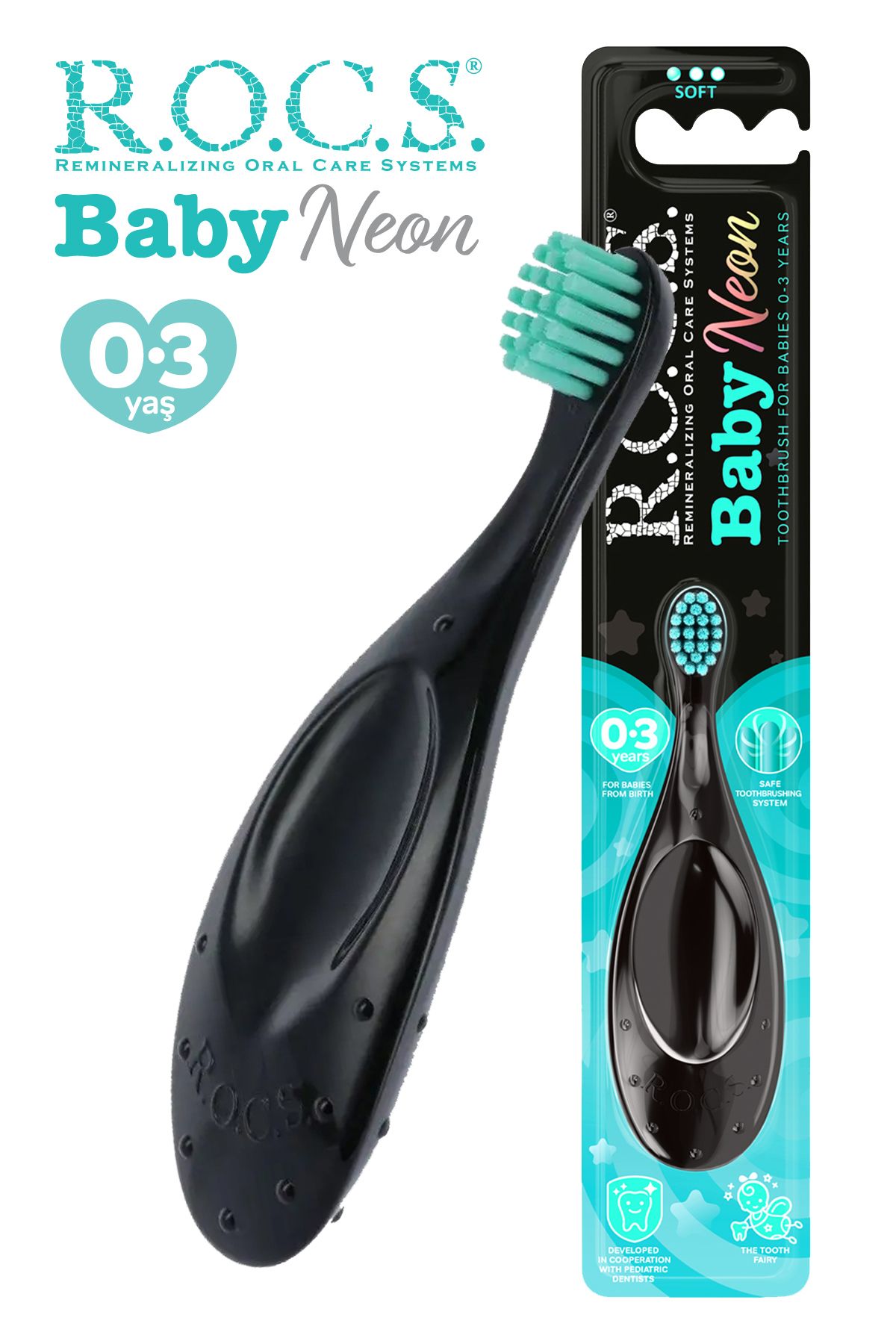 R.O.C.S. Baby Neon 0-3 Yaş Için Ekstra Yumuşak Diş Fırçası - Turkuaz