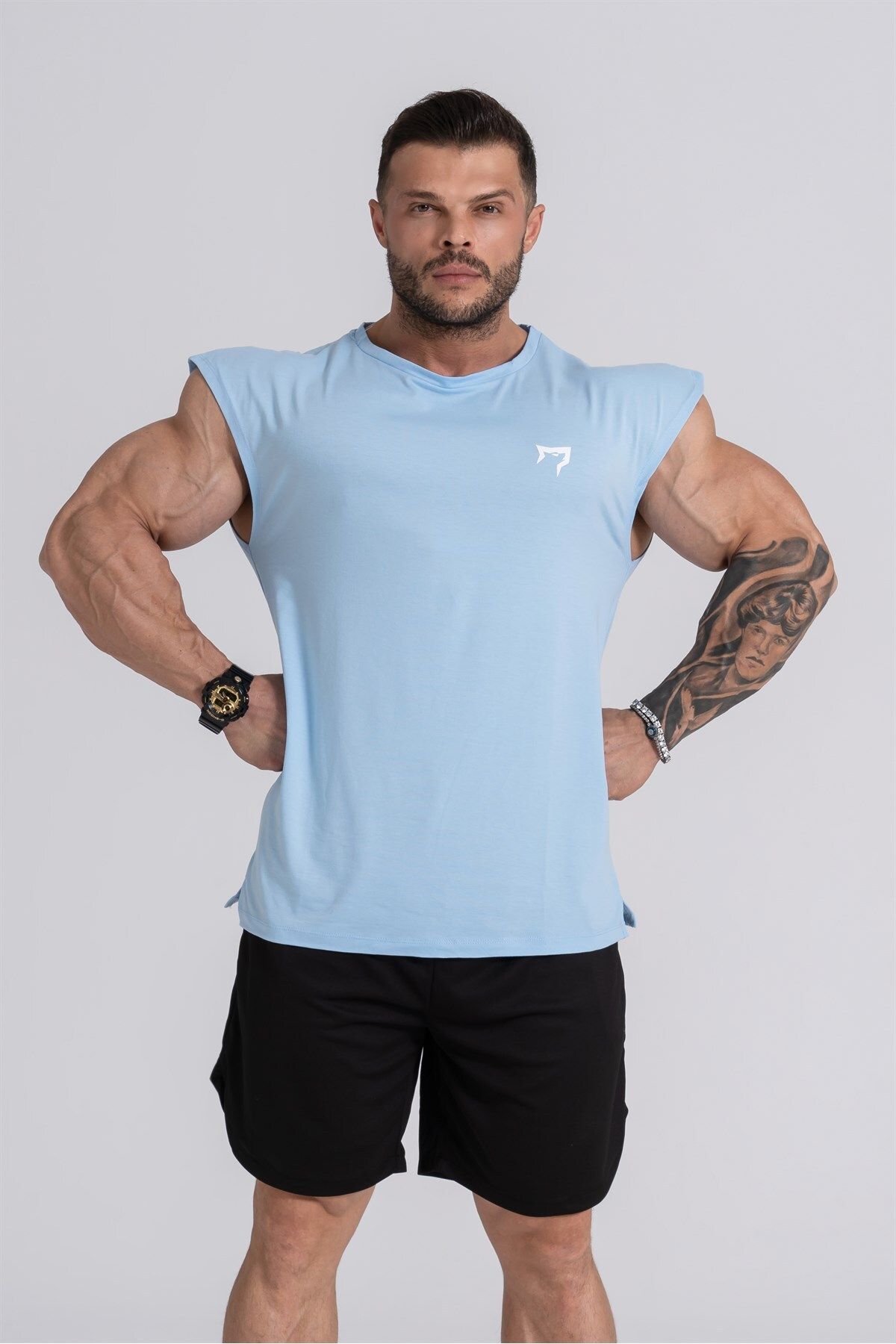 Gymwolves Spor Erkek T-shirt | Tactical Kol Kesim | Light Blue | Workout T-shirt |