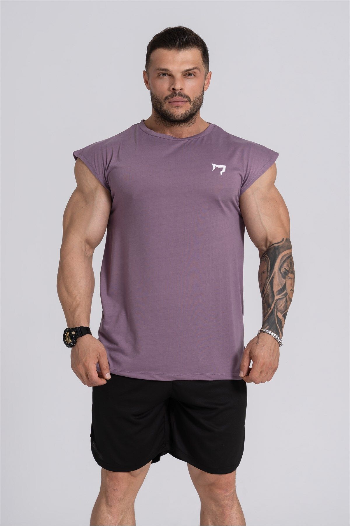 Gymwolves Spor Erkek T-shirt | Tactical Kol Kesim | Mor | Workout T-shirt |