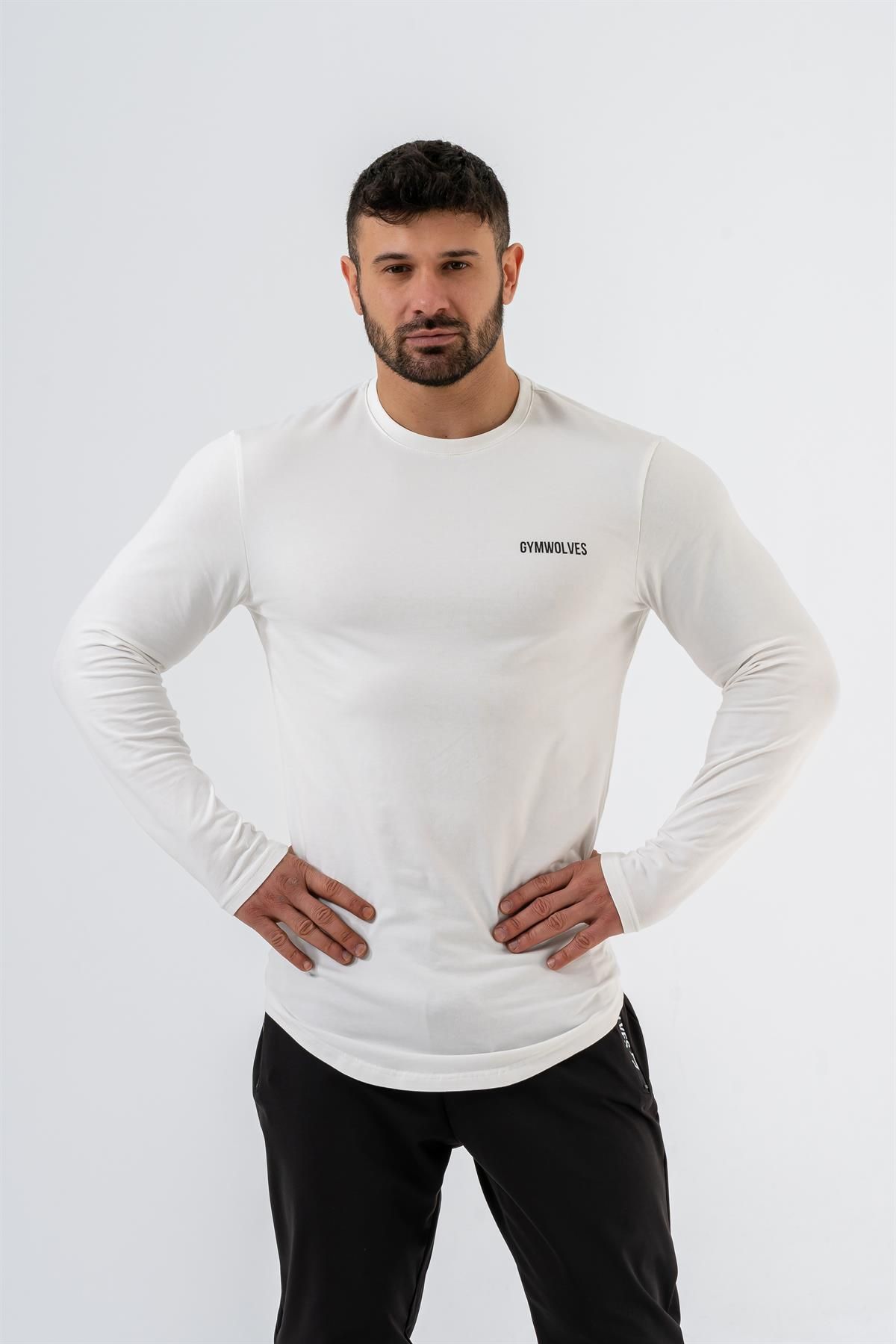 Gymwolves Erkek Spor Body | Beyaz | Uzun Kollu Spor T-shirt | Basic Serisi |