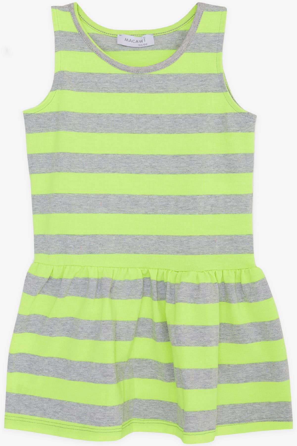 Macawi Breeze Kız Çocuk Elbise Çizgili 1.5-5 Yaş, Neon Sarı
