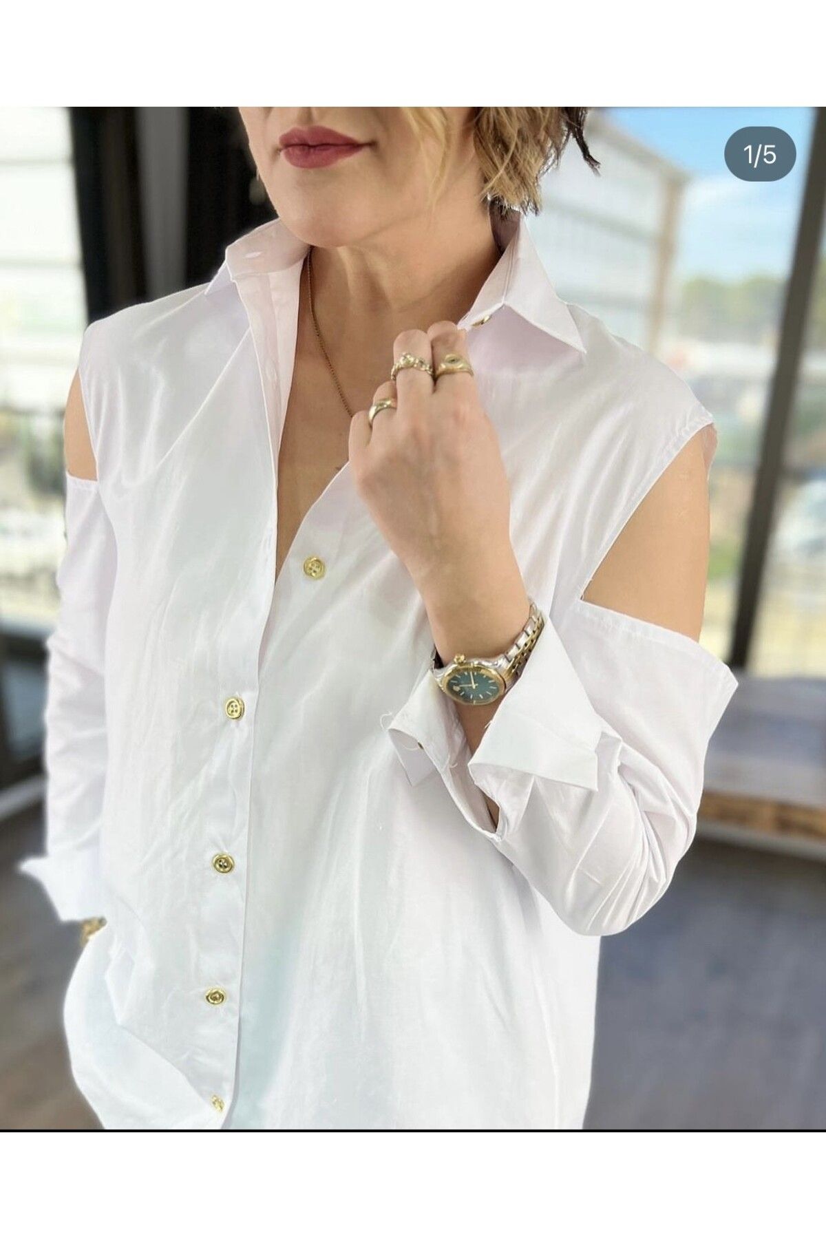 Cardella Omuzları Cut Out Detaylı Beyaz Uzun Gömlek
