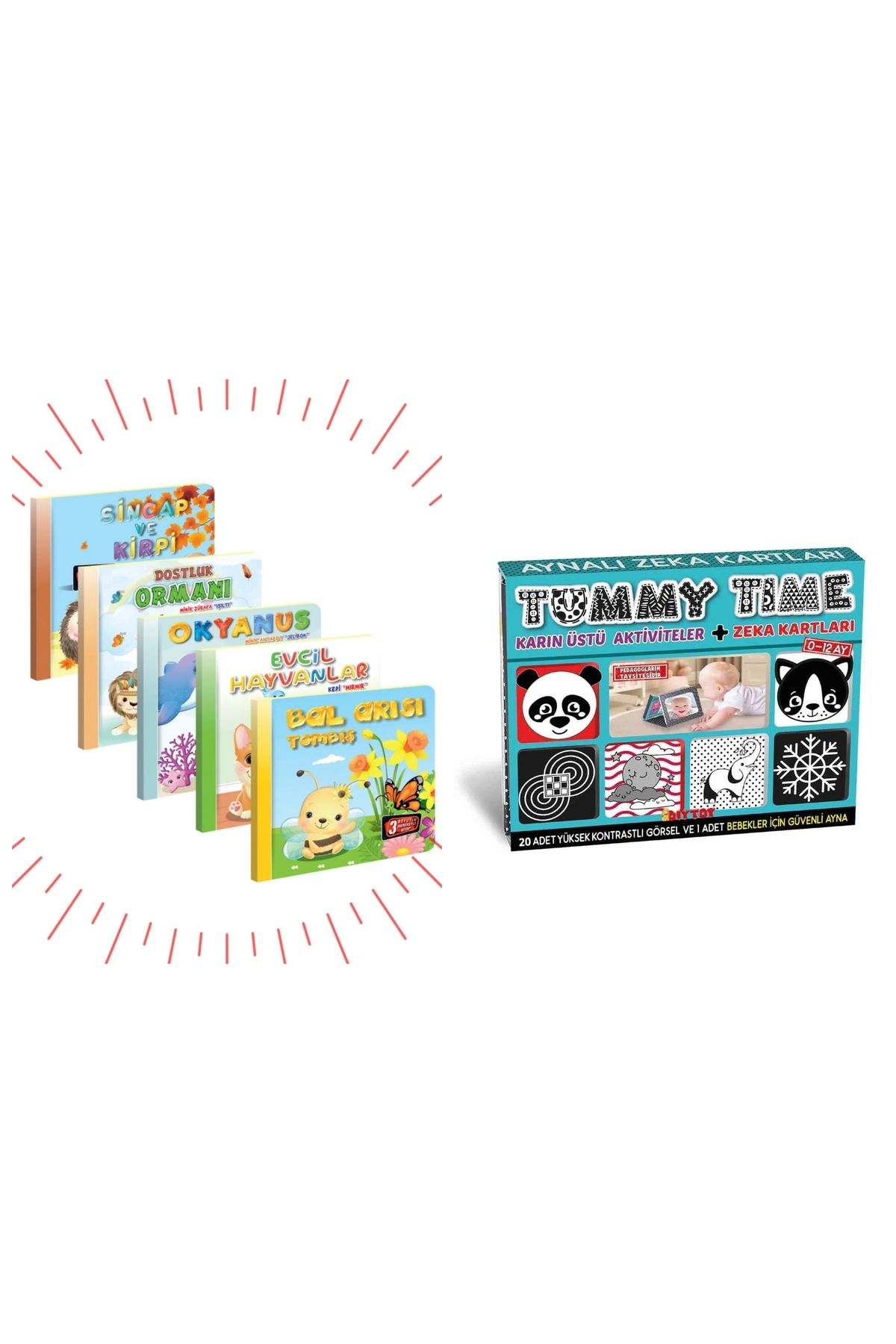 Diytoy Tummy Time Aynalı Zeka Kartları Ve Kids Babies 3 Boyutlu, Hareketli Kitaplar 5'li Set Pop-UP
