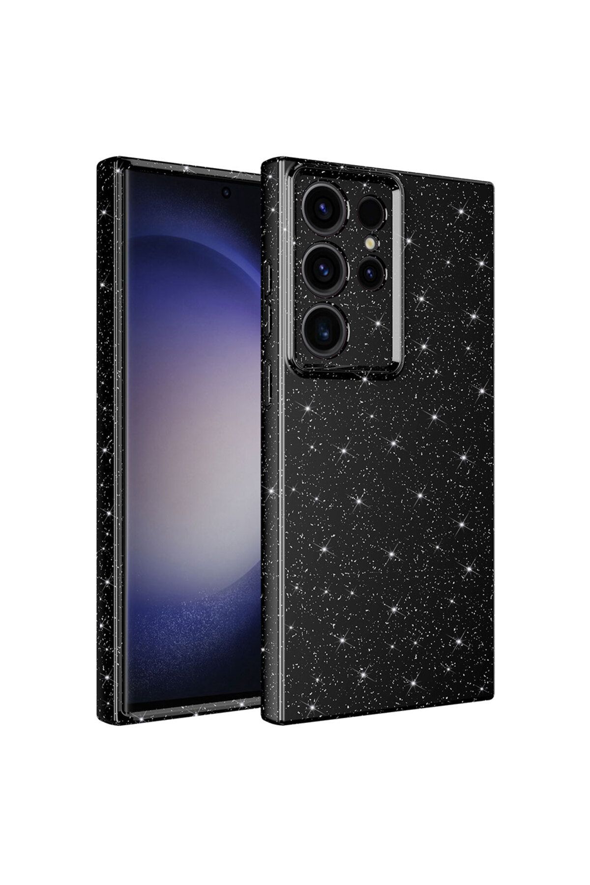 ZM STORE Galaxy S23 Ultra Uyumlu Kılıf Kamera Korumalı Simli Işıltılı Lüks Koton Kapak