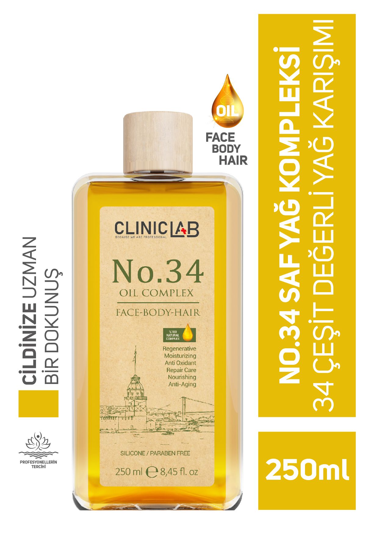 Cliniclab No 34 Cilt Vücut Ve Saç Bakım Yağı 250 ml