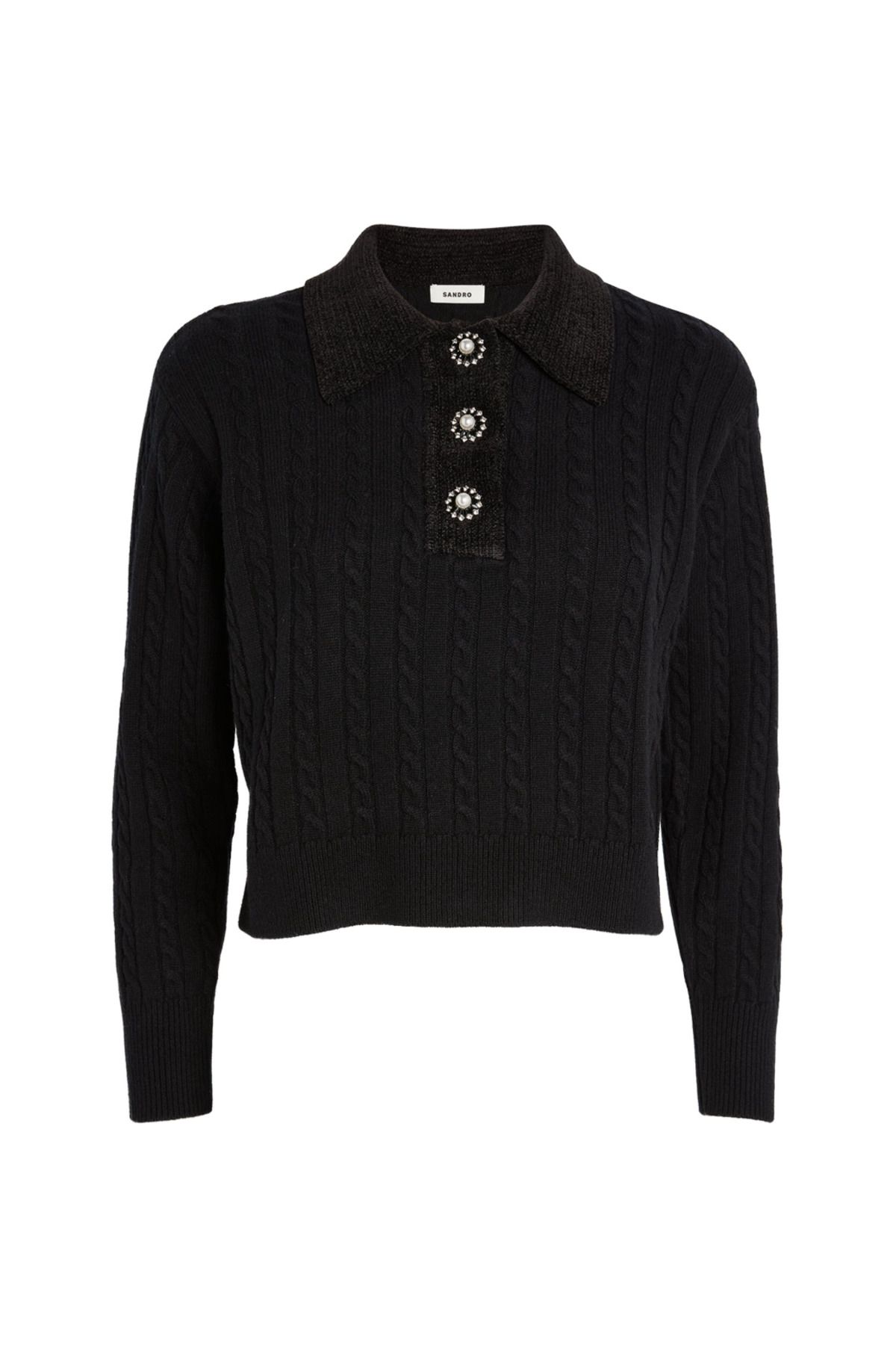 SANDRO Cable-Knit Polo Wool & Cashmere Sweater