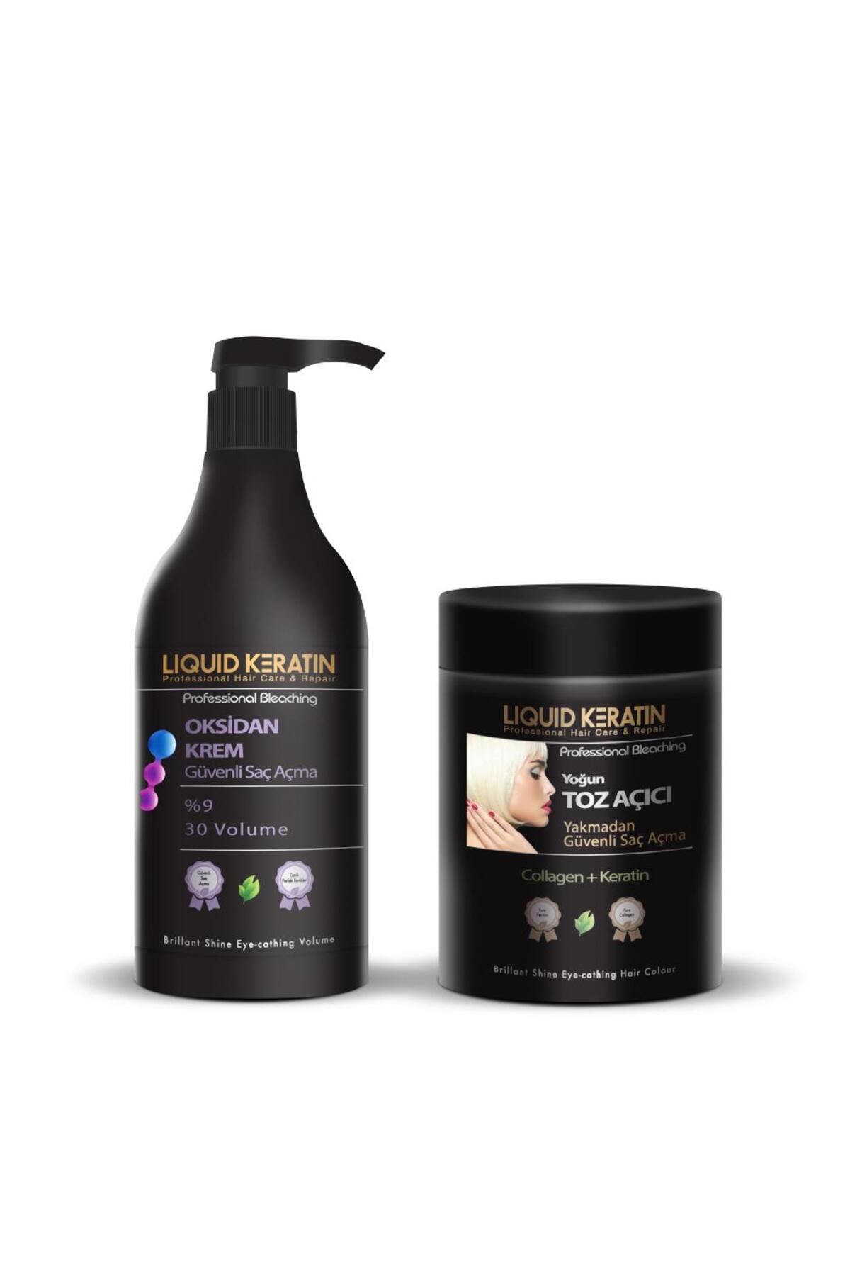 Liquid Keratin Yakmadan Saç Rengi Açma Seti - Oksidan Krem + Gri Toz Açıcı (1000ml) Kuaför Boy