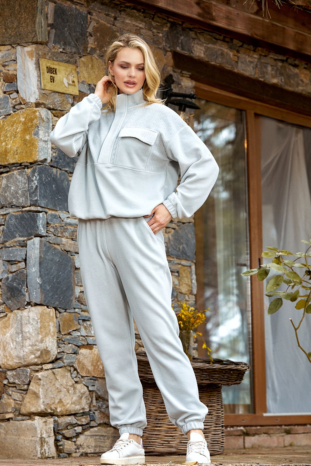 Cossy By Aqua Cep Detay Dik Yaka Polar Homewear Pijama Takımı CossybyAqua 24063