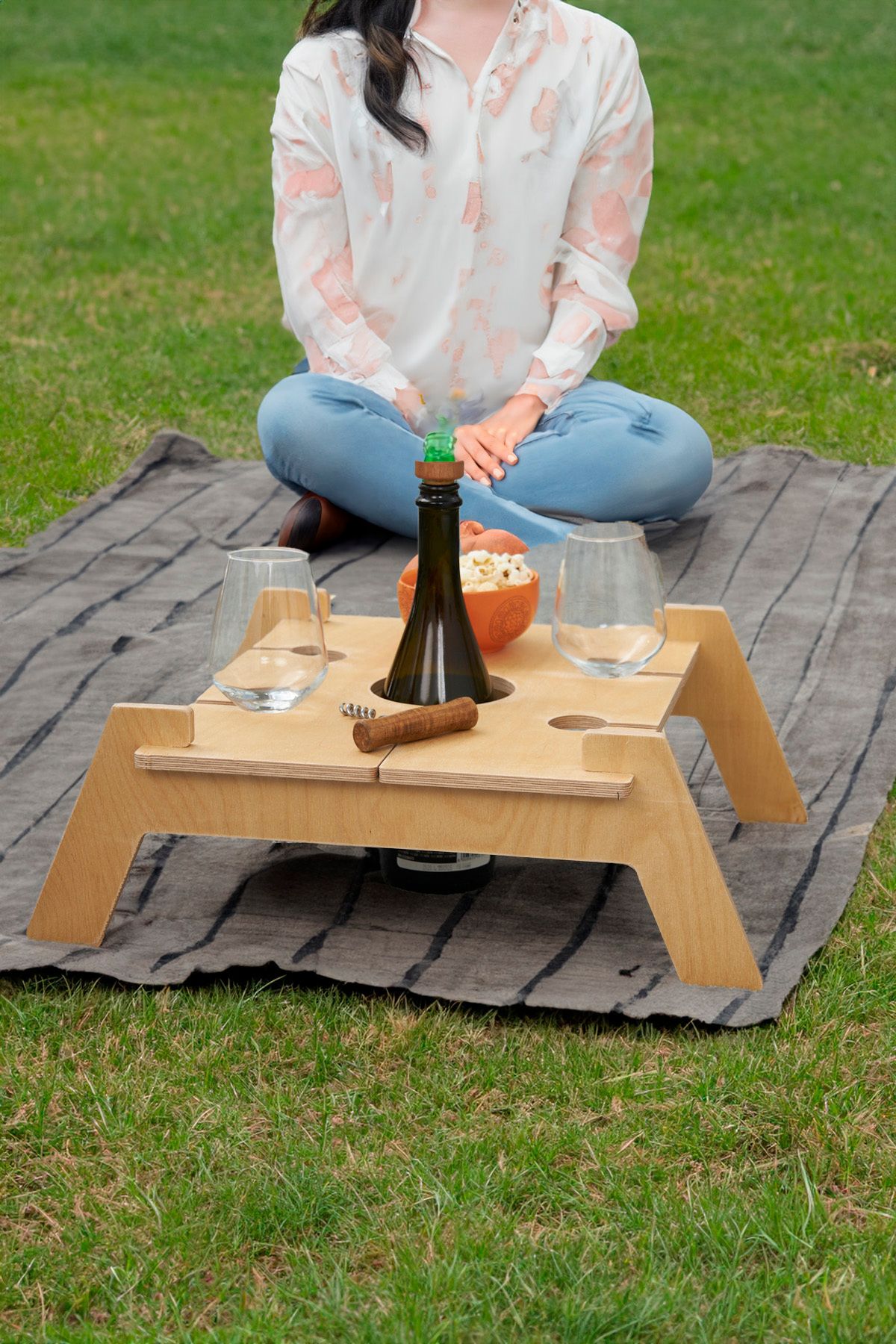 ESLENTA Demonte Ahşap Taşınabilir Piknik Masası Şarap Tutuculu