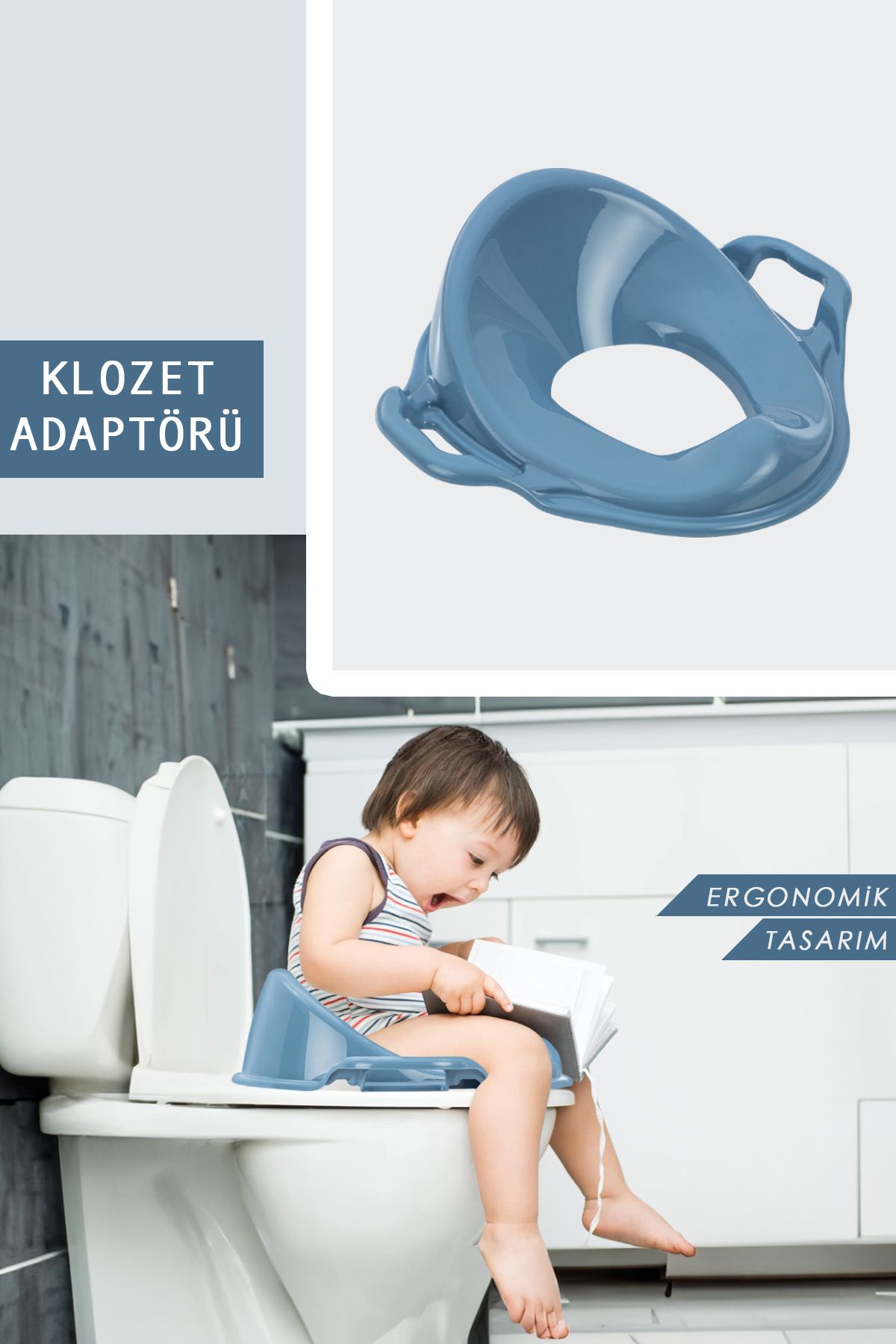 Meleni Baby Unisex Çocuk Kulplu Klozet Kapağı Adaptörü – Tuvalet Eğitimi Alıştırma Oturağı Mavi