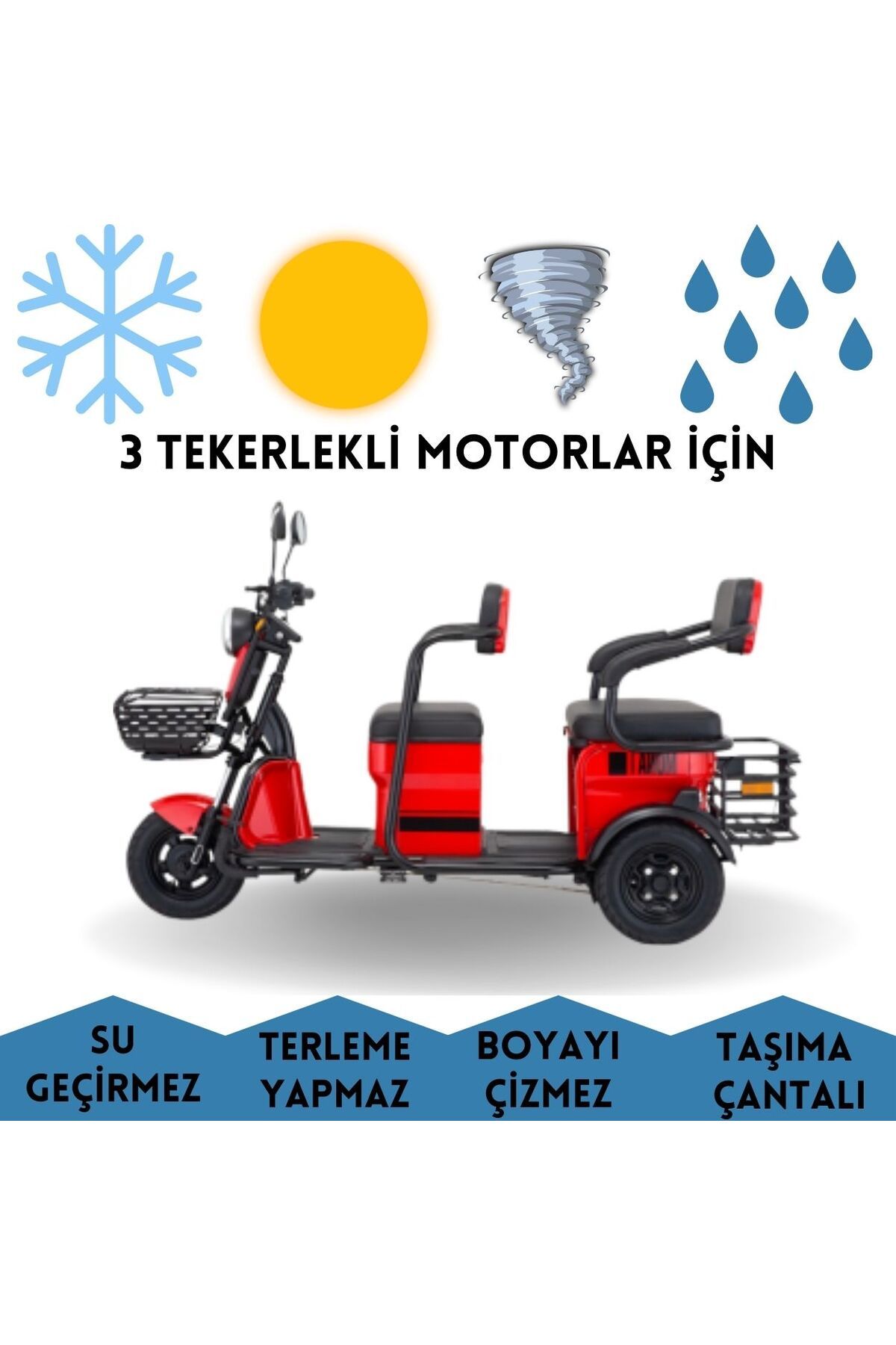MaxDurable Kral Motor KR47 Mako Elektrikli Engelli Aracı Motor Brandası Su Geçirmez Motosiklet Örtüsü