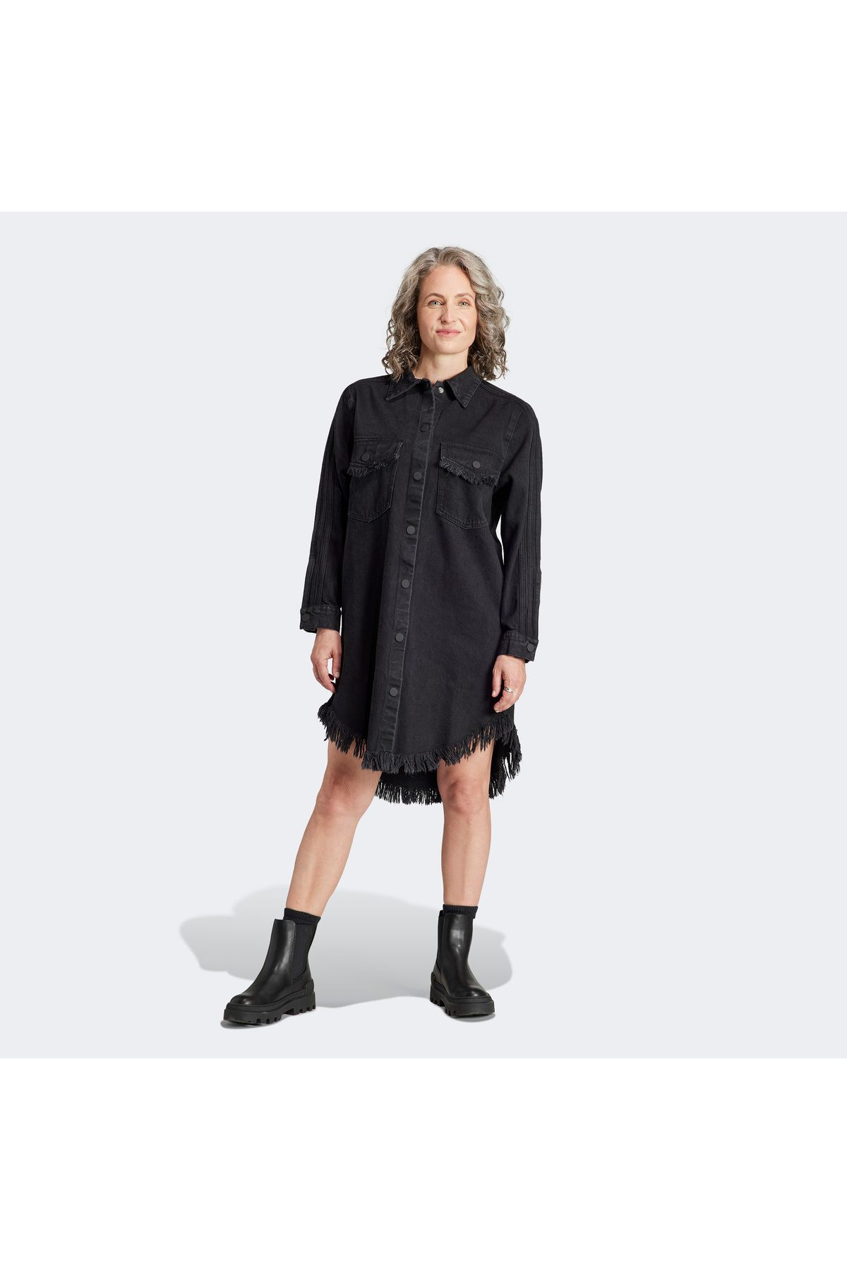 adidas Denim Shrt Dres Kadın Günlük Gömlek Elbise IJ8342 Siyah