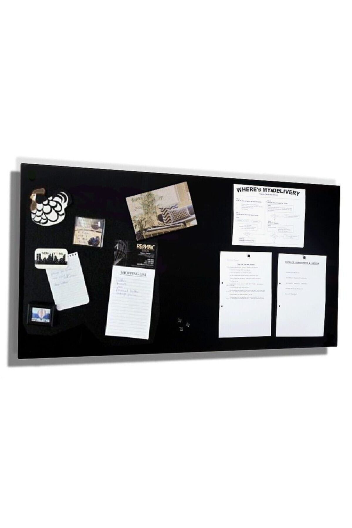 Dünya Magnet Mıknatıslı Pano Siyah Dekoratif Metal Magnet Panosu 75x35 Cm