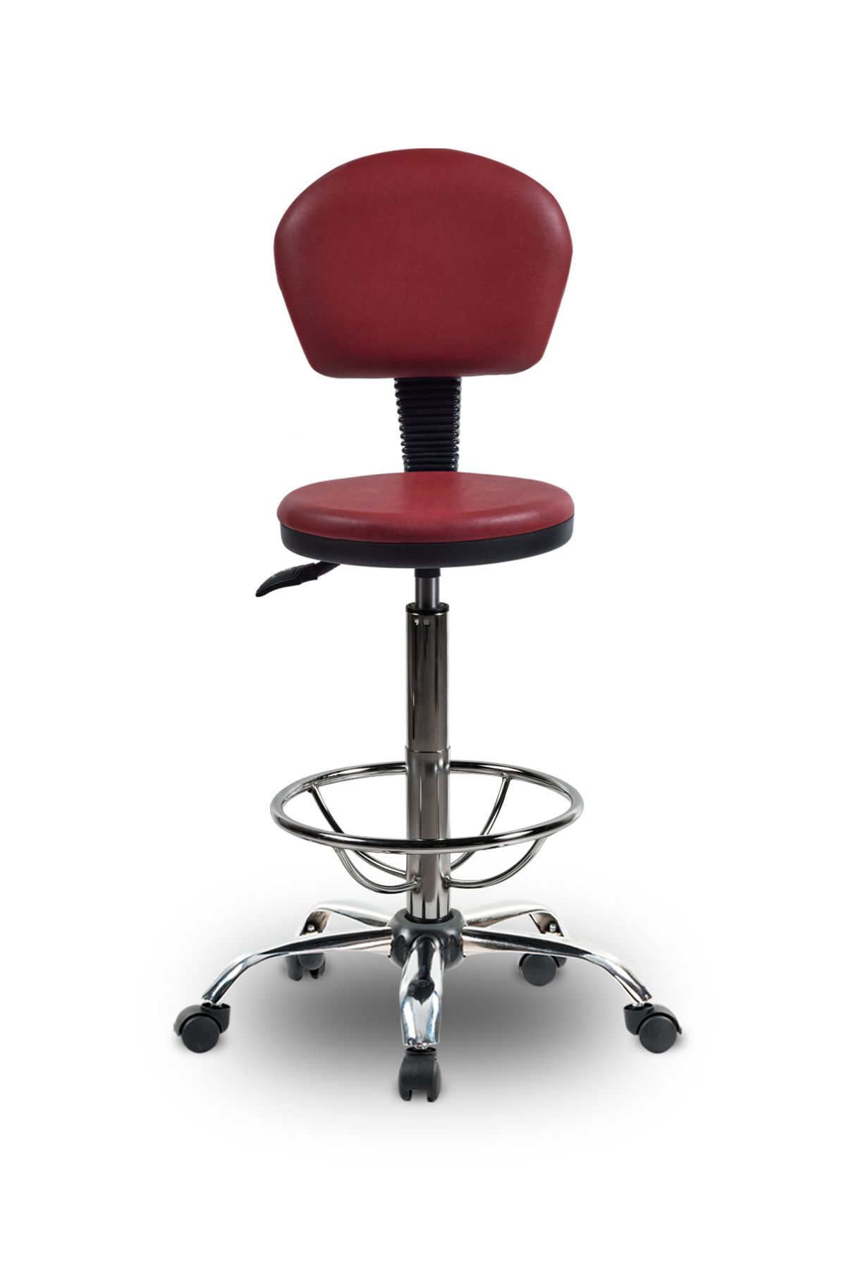 ofiscombin Döner Tekerli Metal Ayak Arkalıklı Yüksek Bar Tabure Sandalyesi