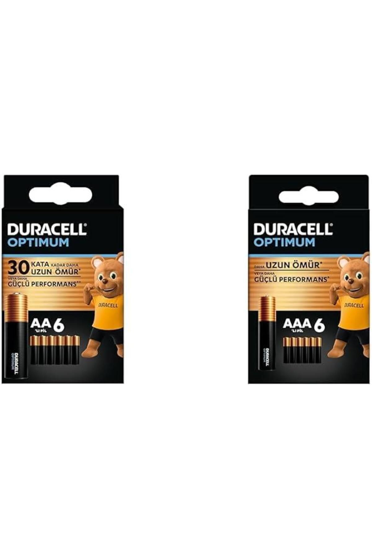 Duracell Optimum AA Alkalin Kalem Piller, 1,5 V LR6/MN1500, 6’lı Paket + Duracell Optimum AAA Alkali
