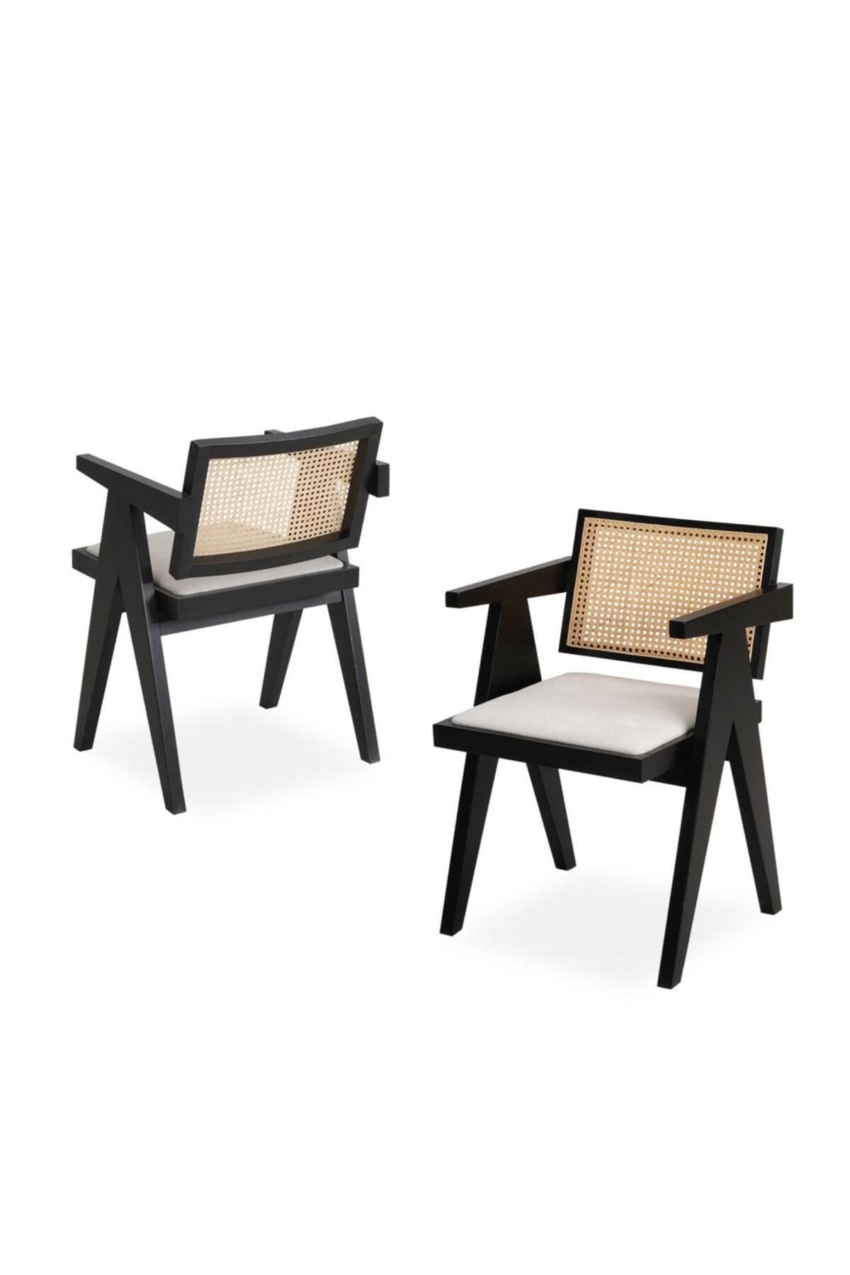 merry concept Hazeranlı Ahşap Siyah Lake Kolçaklı Sandalye NO:5