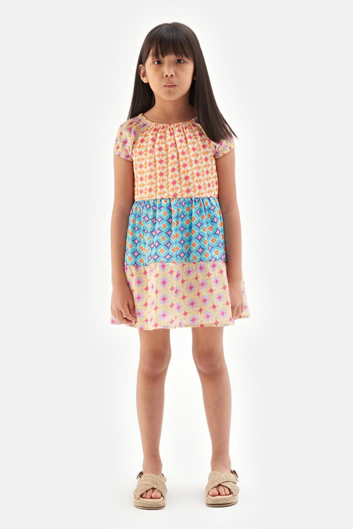 Tyess Bg Store Kız Çocuk Desenli Elbise 23ss0tj4907