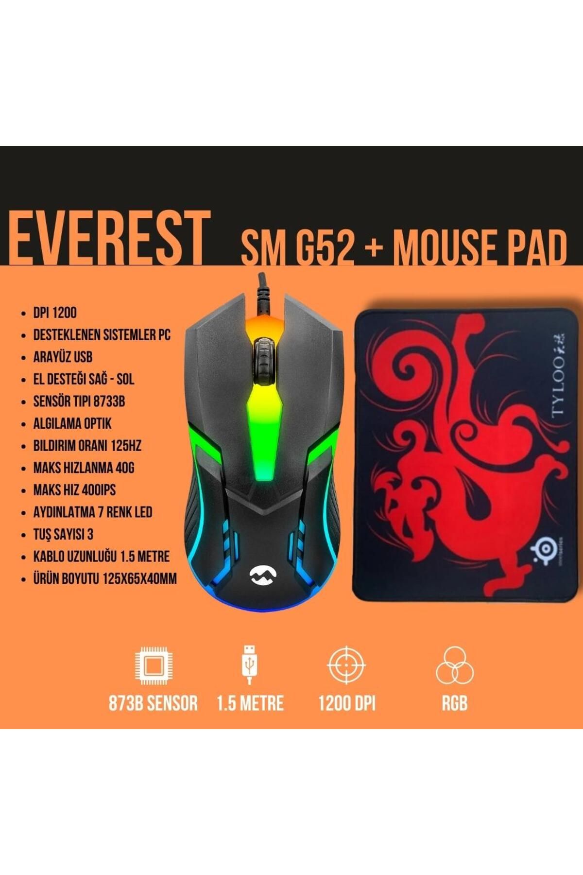 Everest Sm-g52 Siyah Aydınlatmalı Oyuncu Mouse Platoon Oyun Mouse Pad
