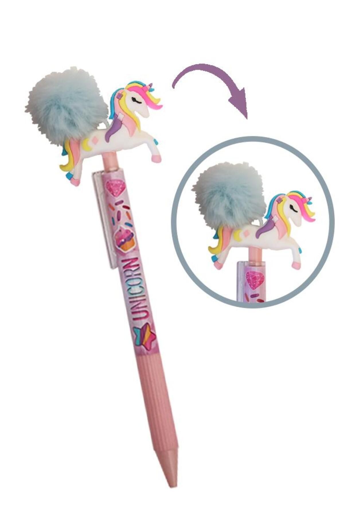 Cem Unicorn Ponponlu Versatil Kalem 1 Adet Tek Boynuzlu Pompom 0,7 Uçlu Kalem Hediye Kalem Figürlü Sevim