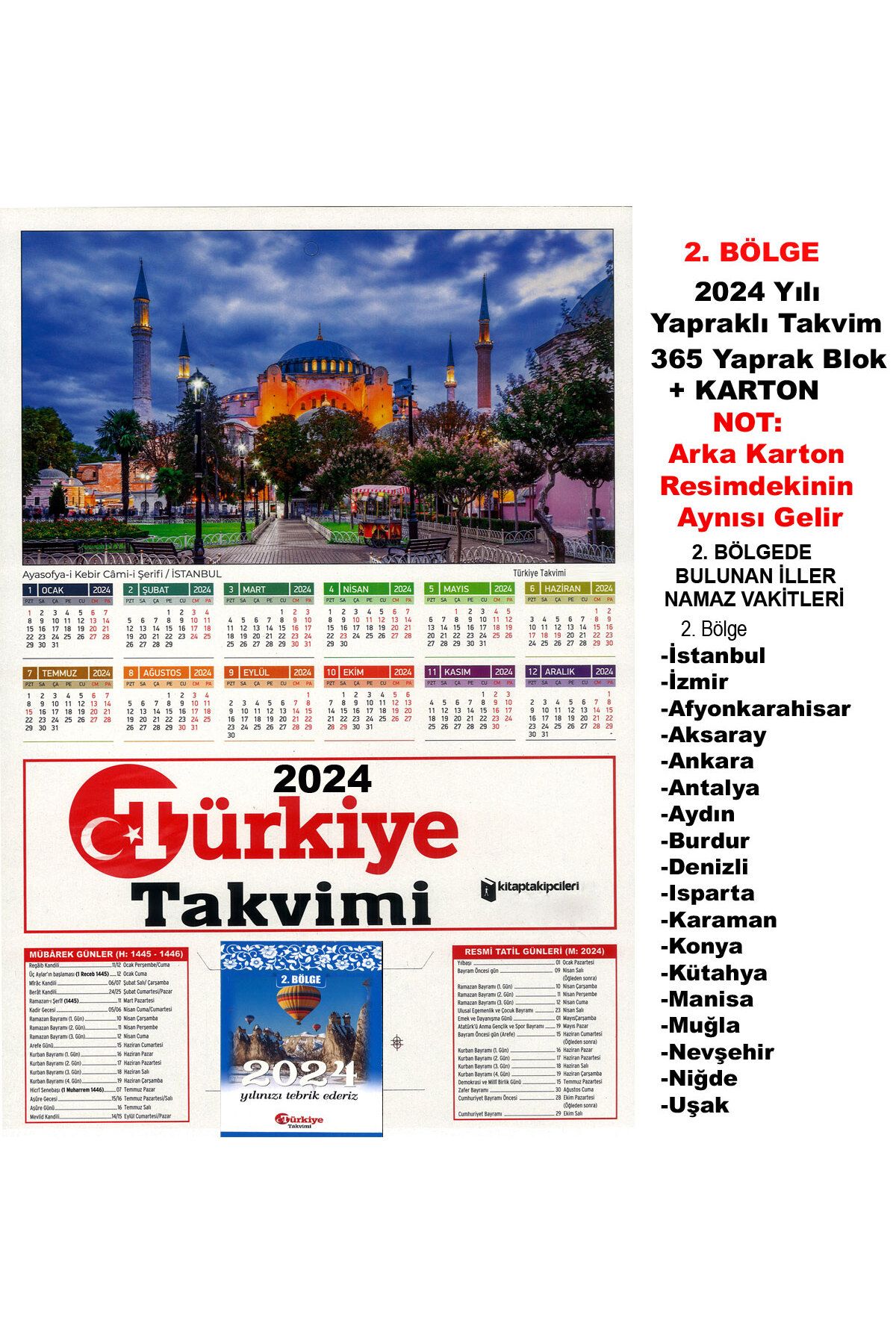 Elif Kitabevi 2. BÖLGE 2024 Yılı Türkiye Takvimi 365 Gün Yapraklı Duvar Takvimi Blok + ayasofya manzara karton