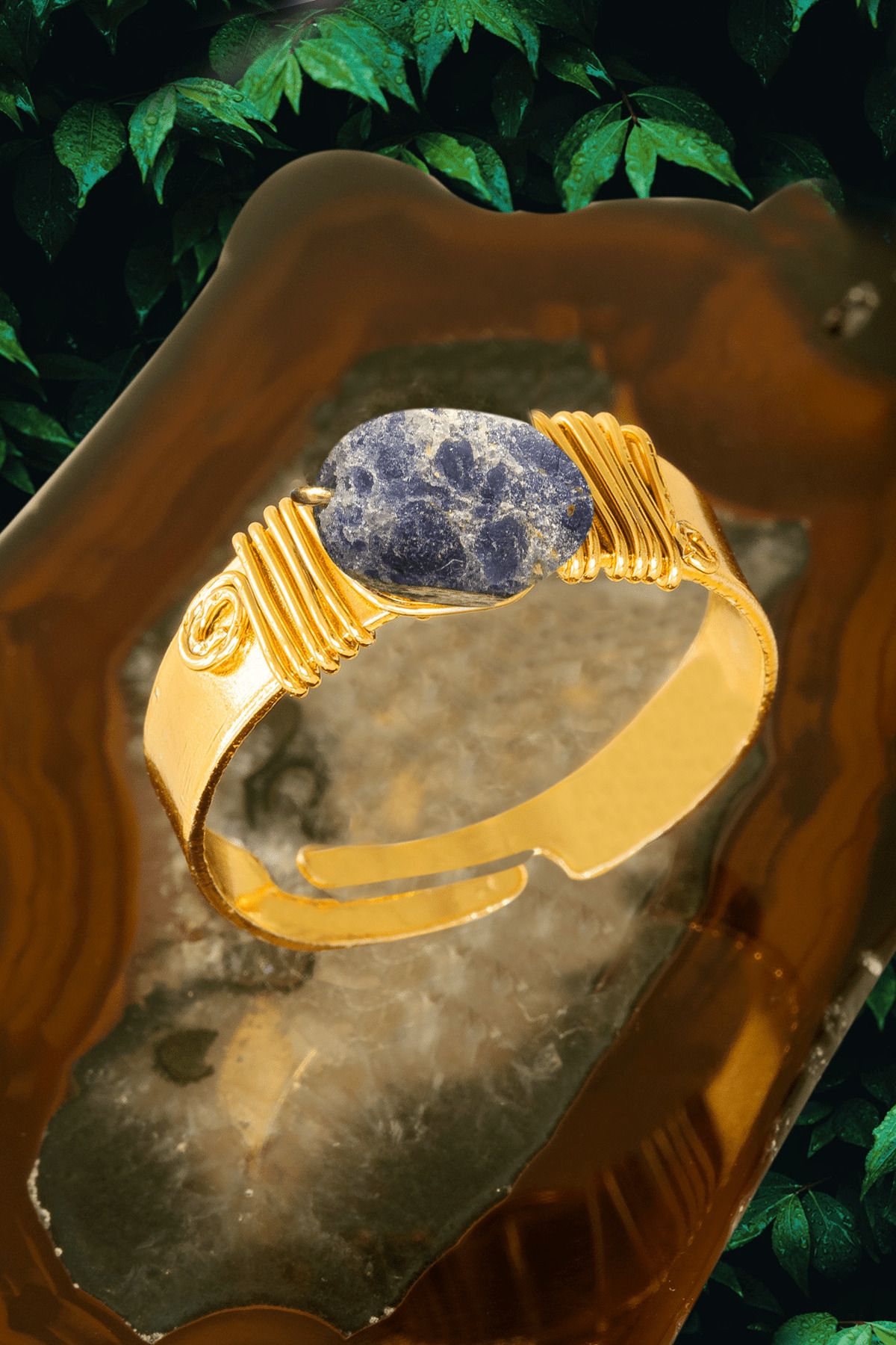 Tesbih Atölyesi Sertifikalı Kalın Tımbıl Gold Model Ham Lapis Lazuli Taşı Yüzük - Ayarlamalı