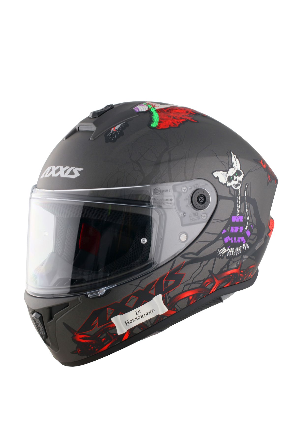 Axxis Draken S Horrorland A2 Matt Titanium Kapalı Motosiklet Kaskı + Yedek Siyah Vizör
