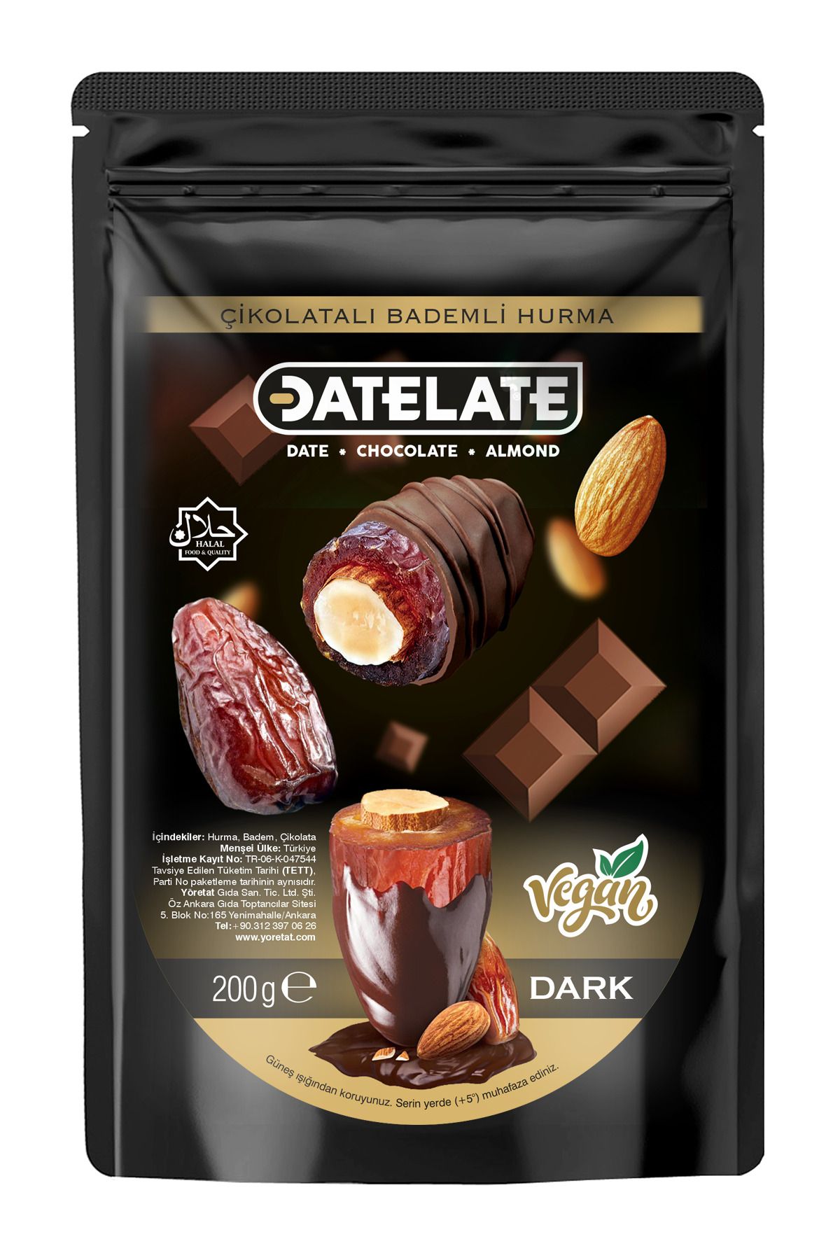 Datelate Çikolatalı Bademli Hurma - Bitter 200 Gr.