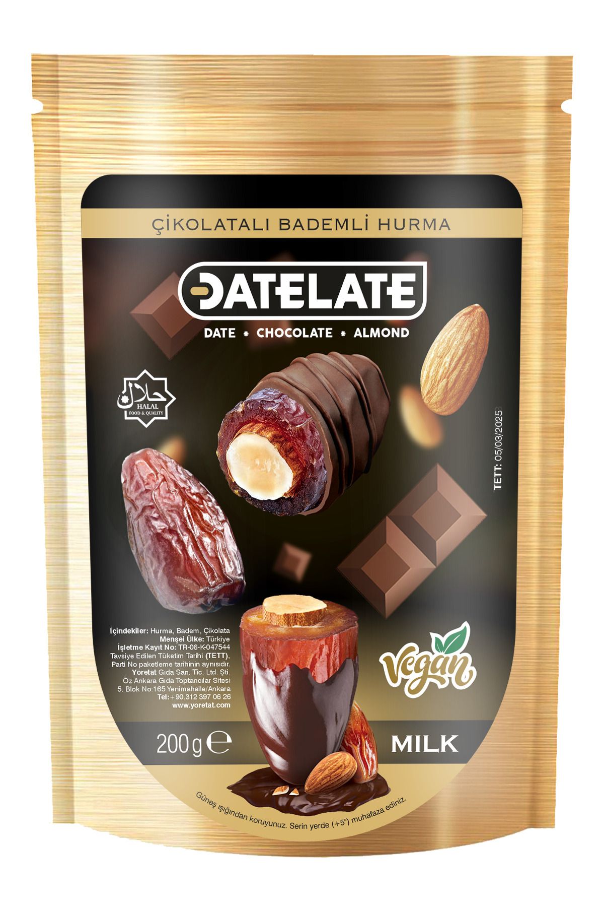 CHOCODATE Datelate Çikolatalı Bademli Hurma - Sütlü 200 gr.